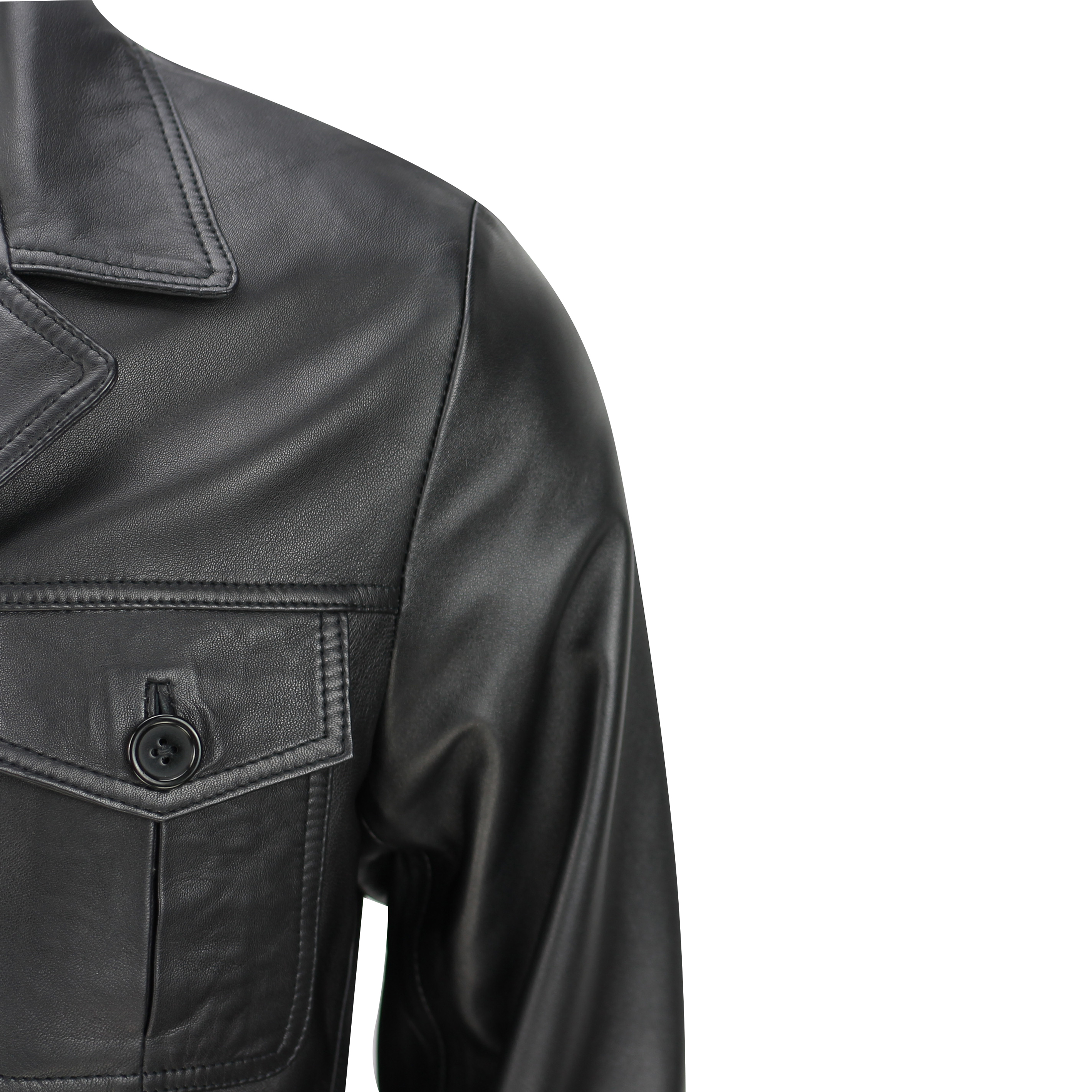 New Mens Black Real Leather 3/4 Mid Length Classic Vintage Military Style Jacket