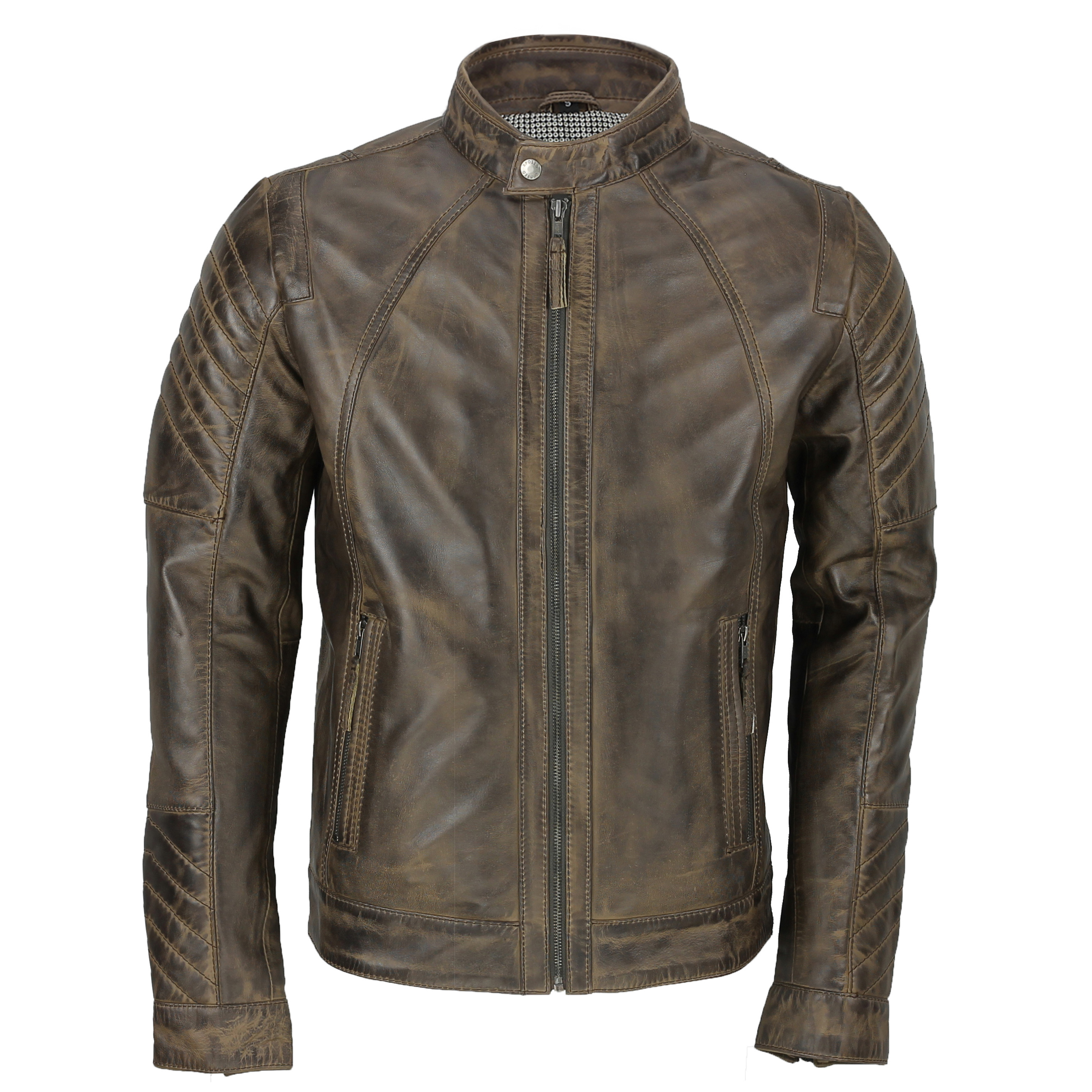 New Mens Soft Real Leather Biker Jacket Slim Fit Vintage in Antiqued ...