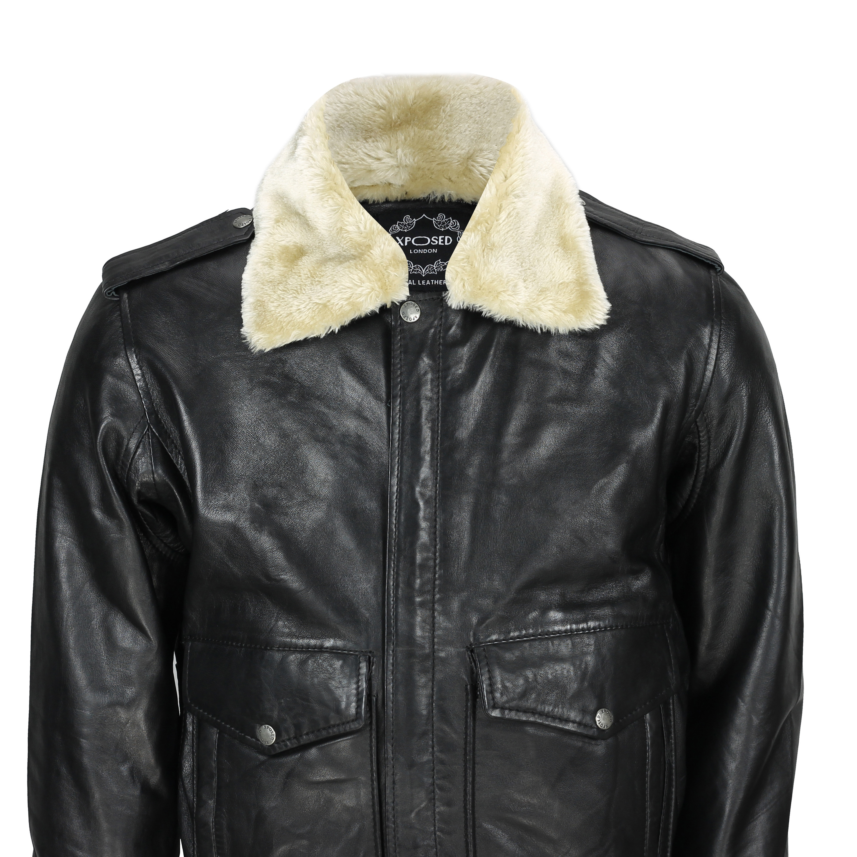 New Mens Real Leather US Air Pilot Bomber Jacket Removable Fur Collar ...