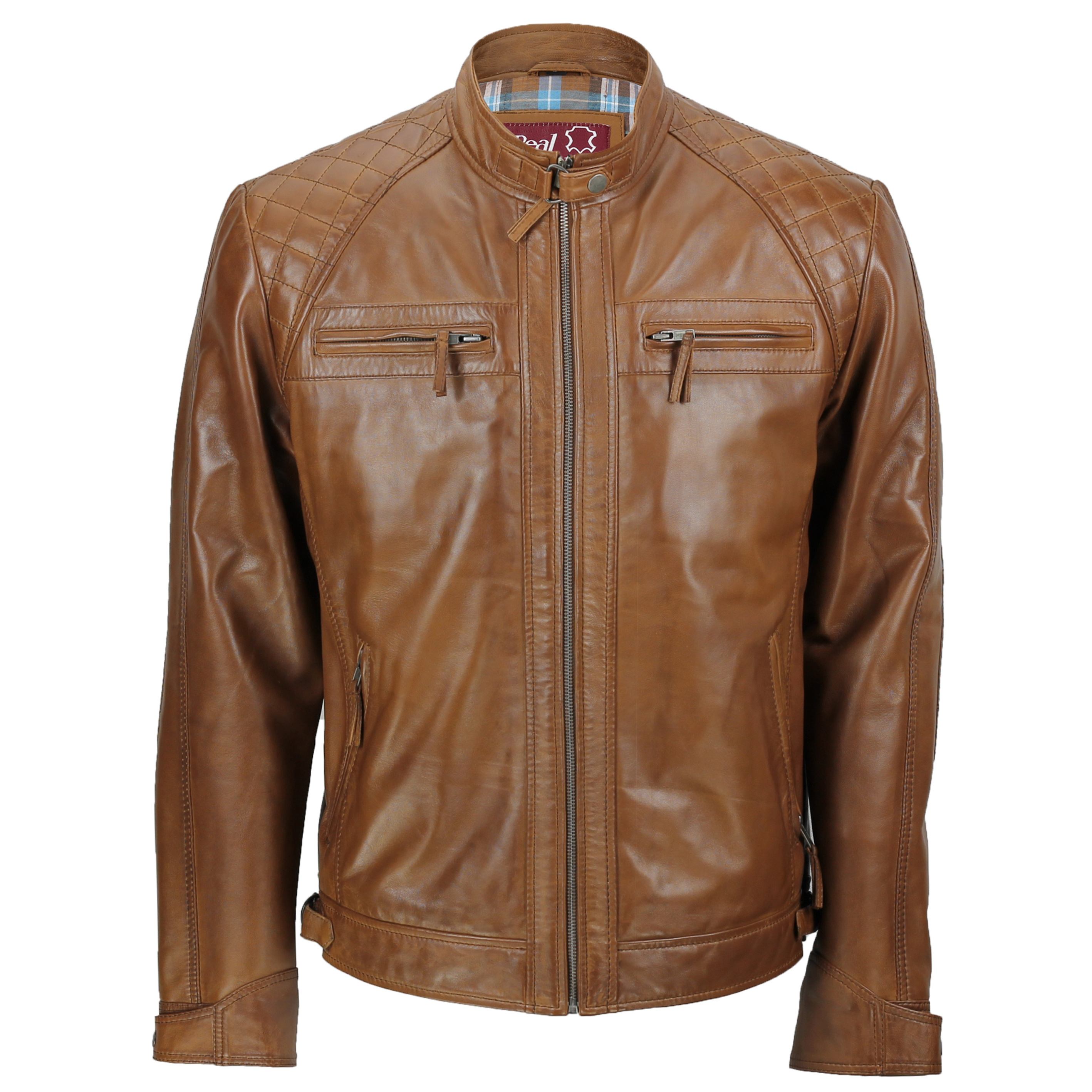 Mens New Real Soft Leather Antique Washed Brown Black Vintage Zipped Smart Casual Biker Style Jacket 