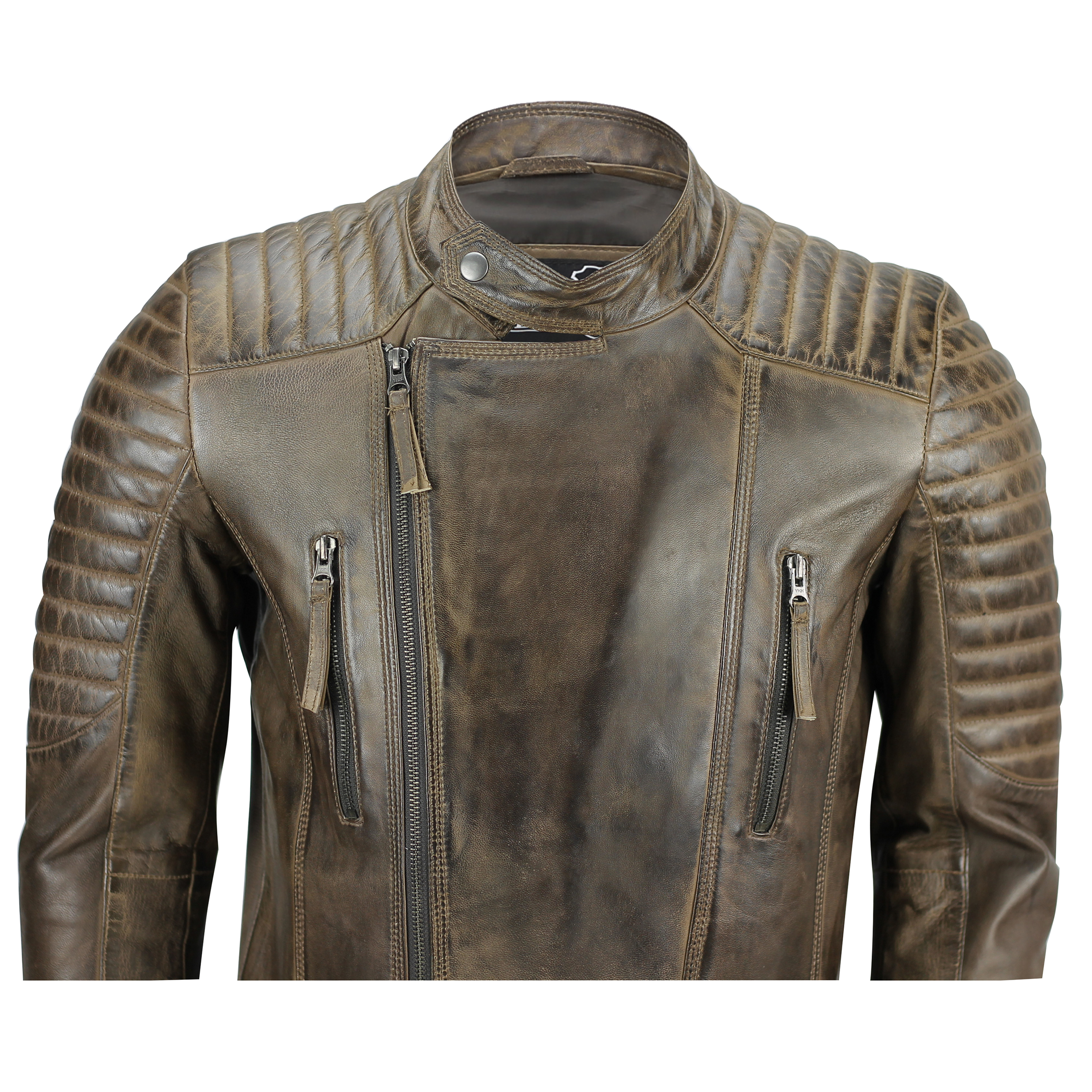 Mens Real Leather Biker Jacket Retro Brown Vintage Slim Fit Casual Zip Coat | eBay