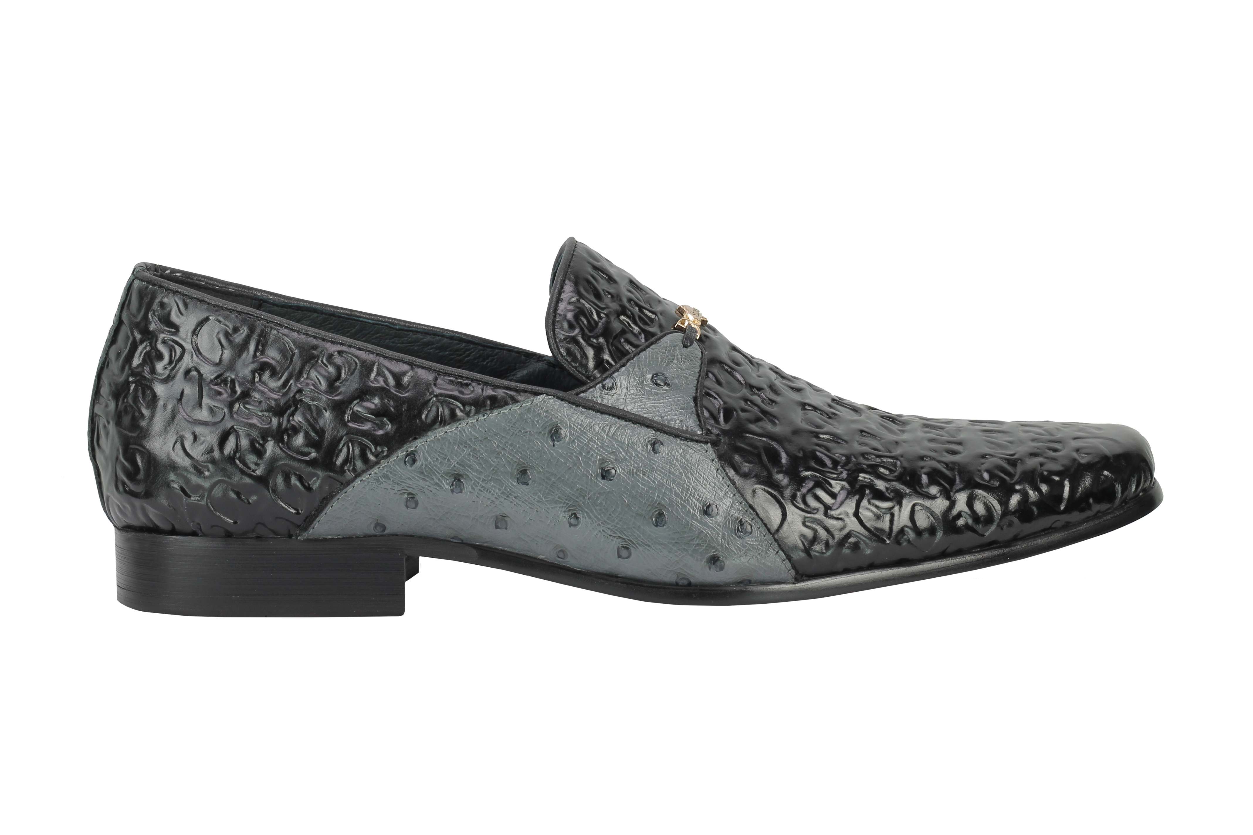 Mens Real Leather Designer Textured Print Grey Funky Party Slip on ...