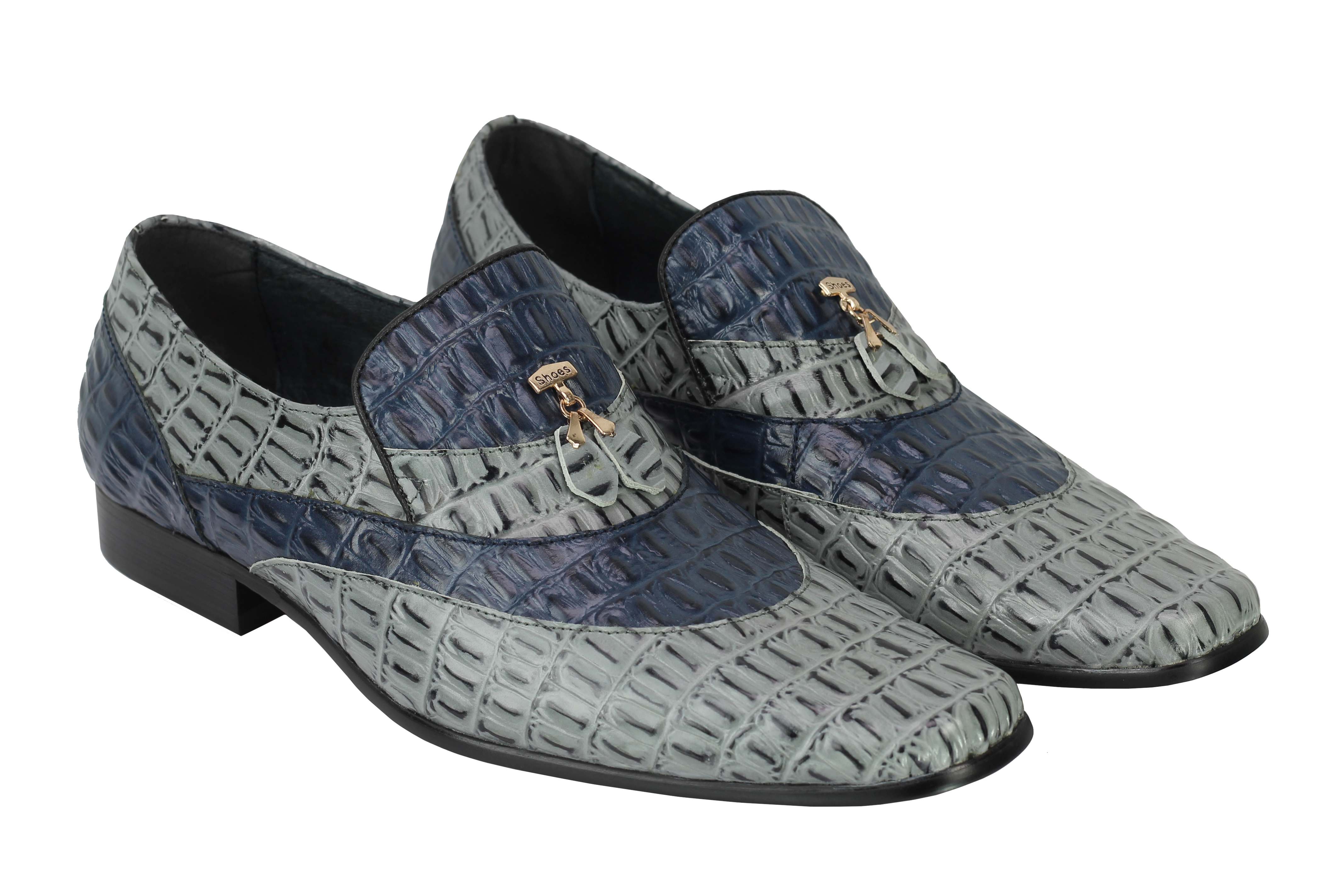 Mens Real Leather Croc Skin Print Blue Novelty Party Wedding Slip on ...