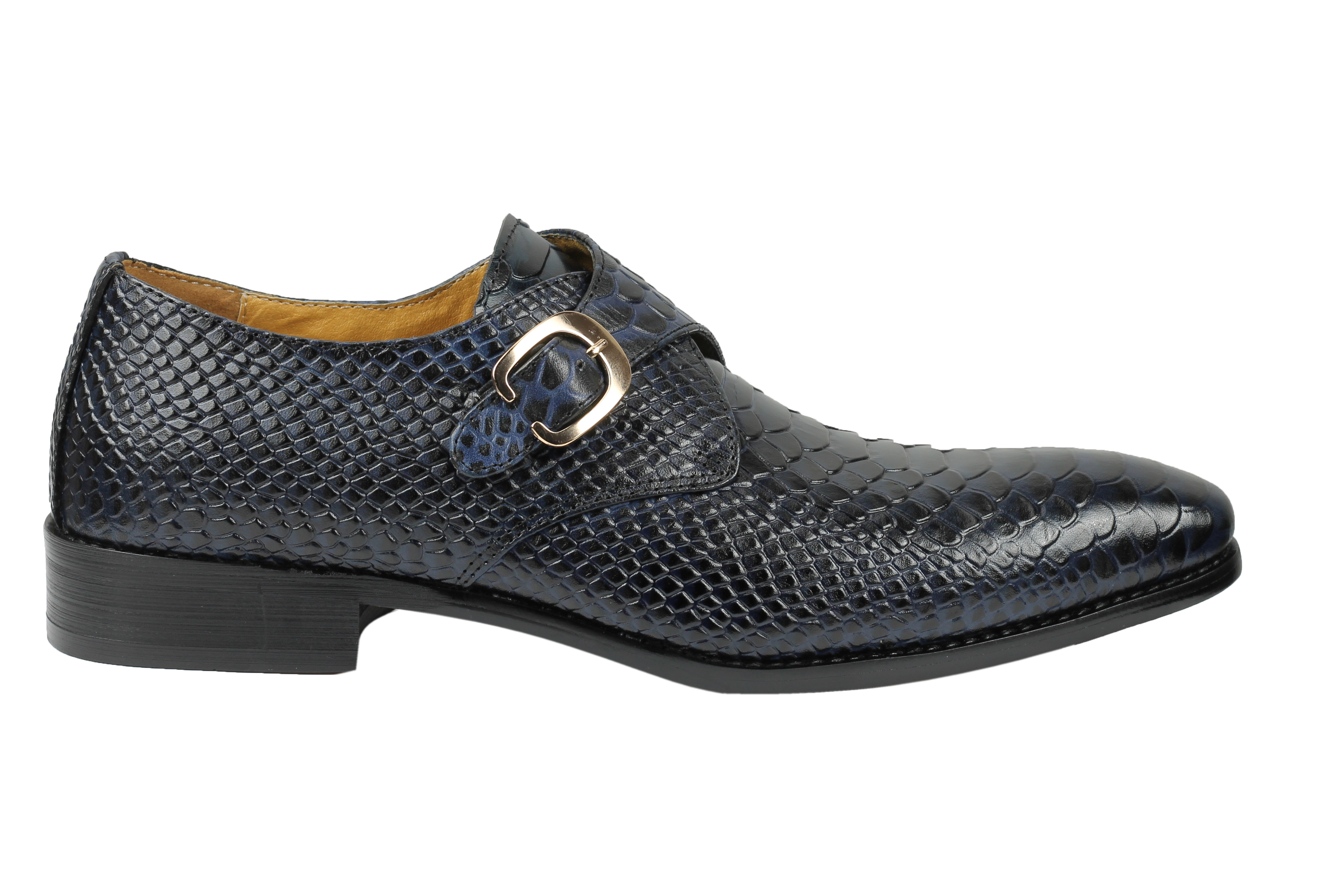 Mens Real Leather Crocodile Skin Effect Monk Strap Shoes Slip on Smart ...