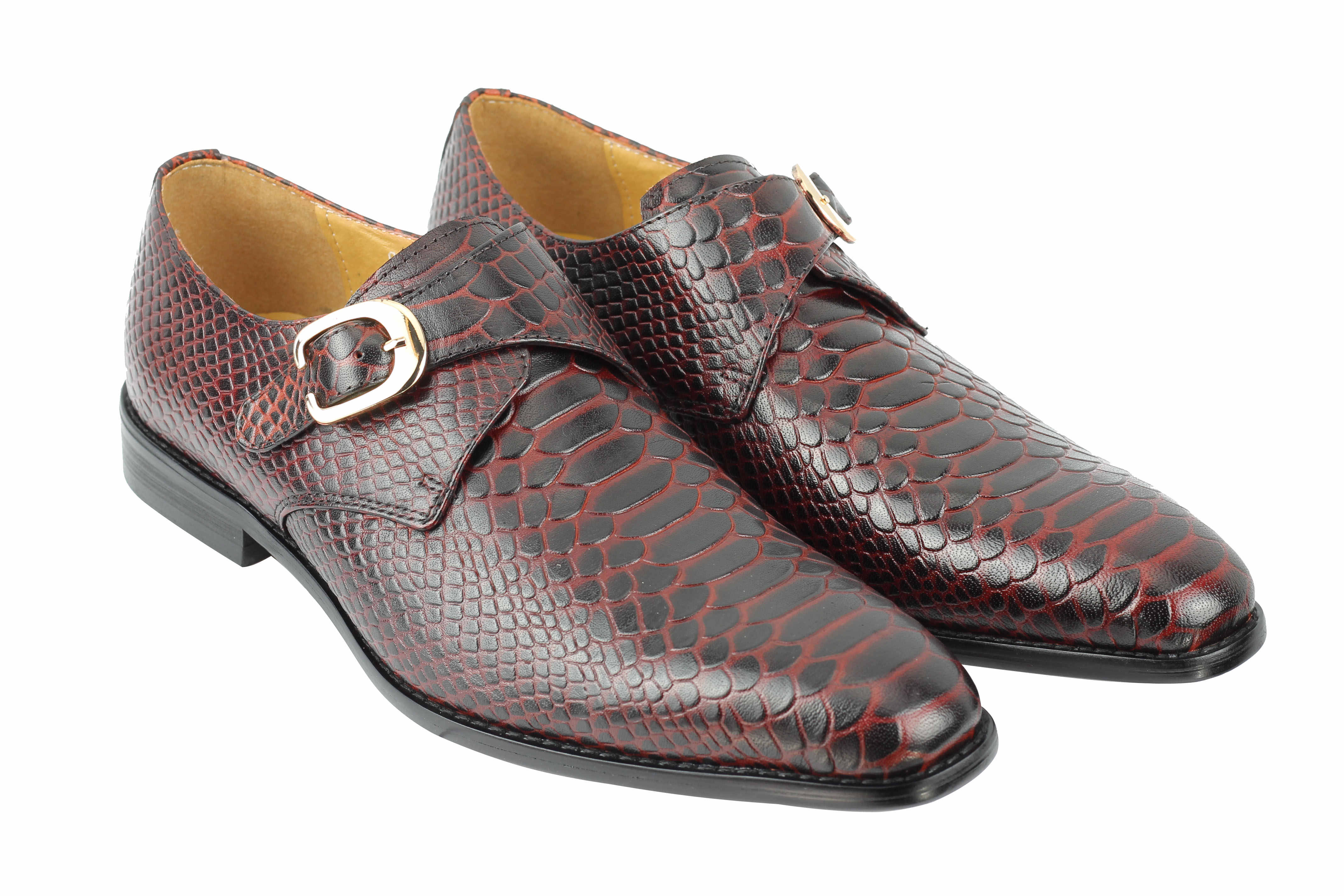 Mens Real Leather Crocodile Skin Effect Monk Strap Shoes Slip on Smart ...