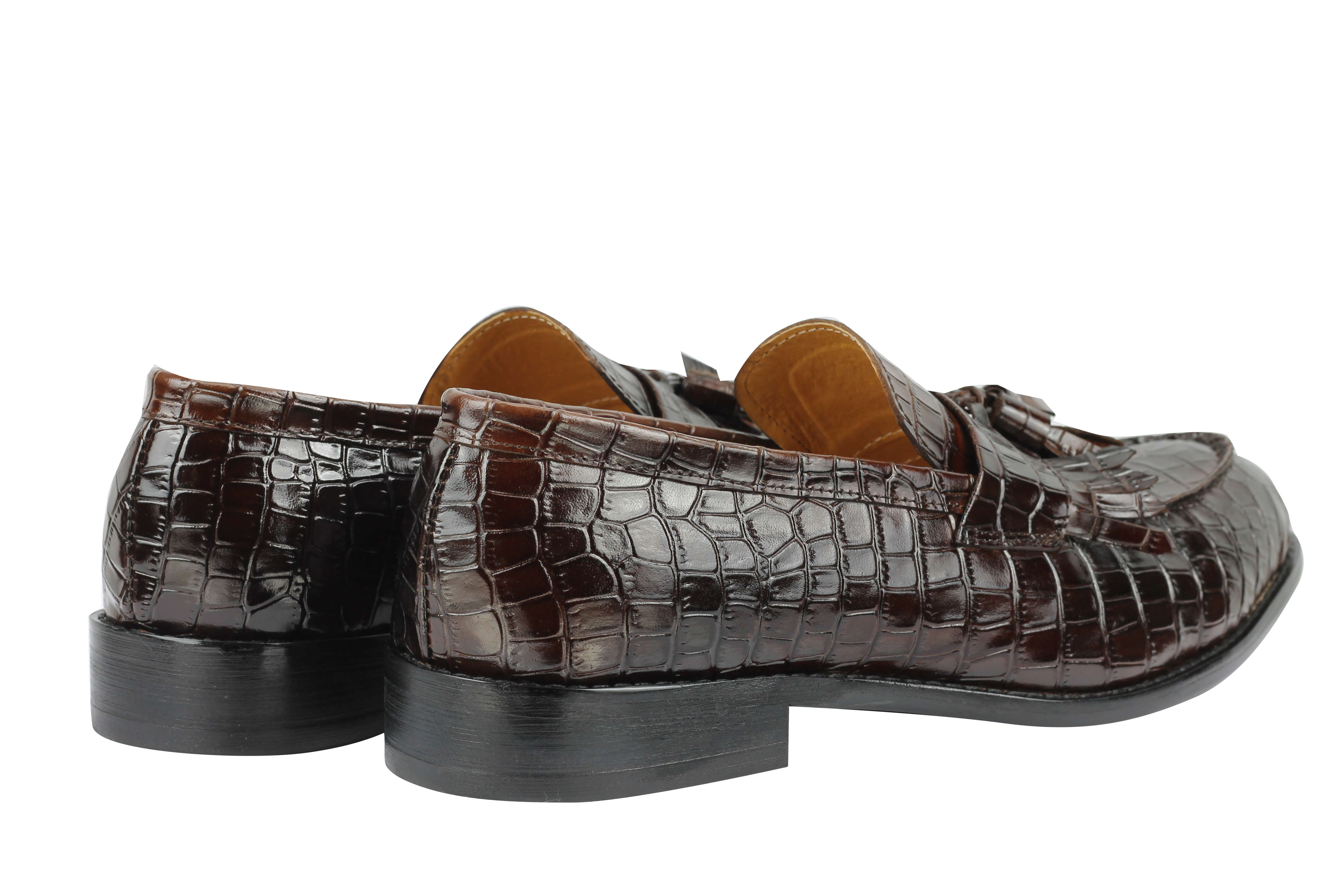 Mens Polished Real Leather Tassel Loafers Crocodile Print Slip Shoes Black Brown | eBay