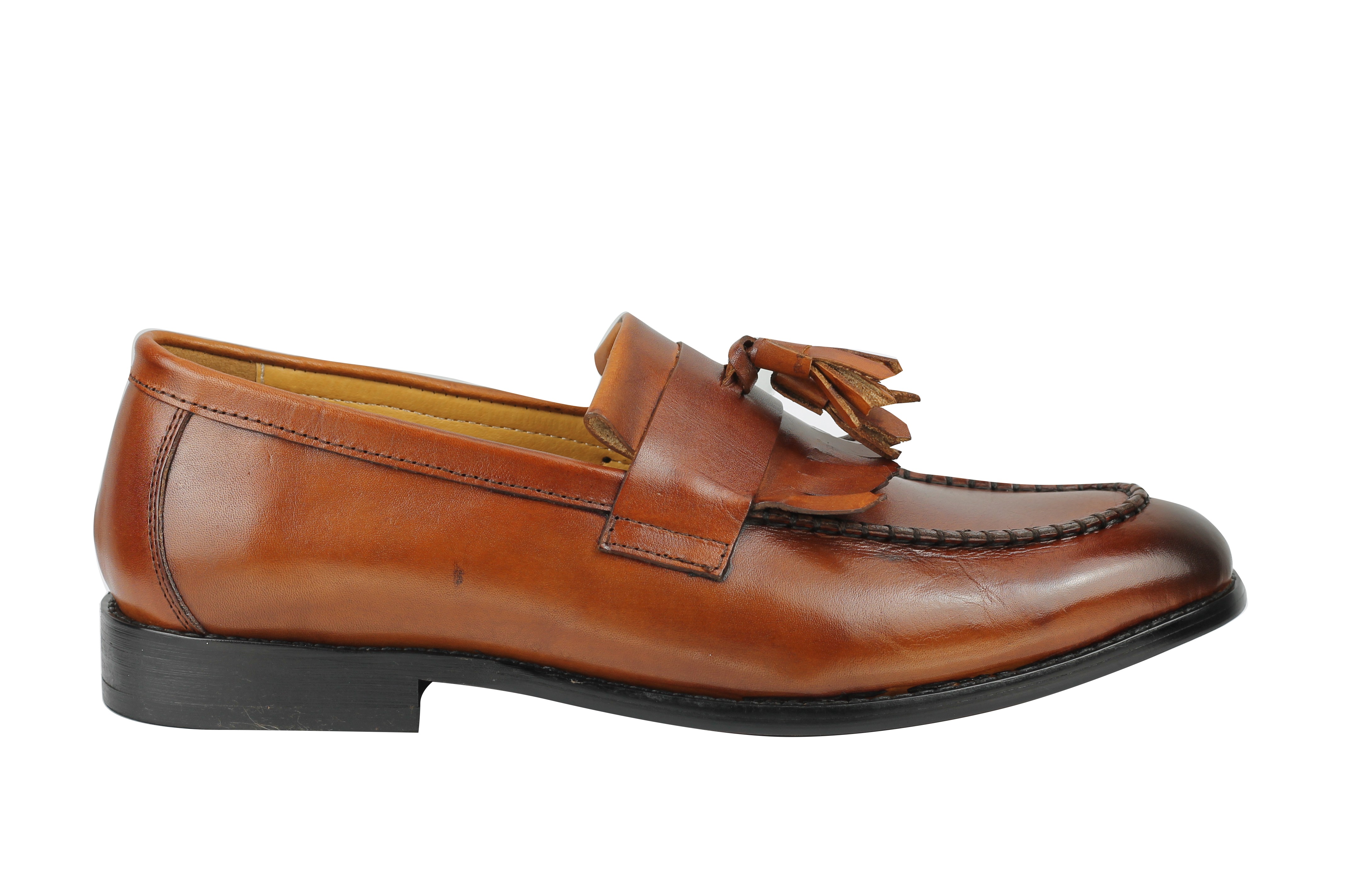Mens Brown Real Leather Tassel Loafers Kilted Fringe Slip on Shoes ...