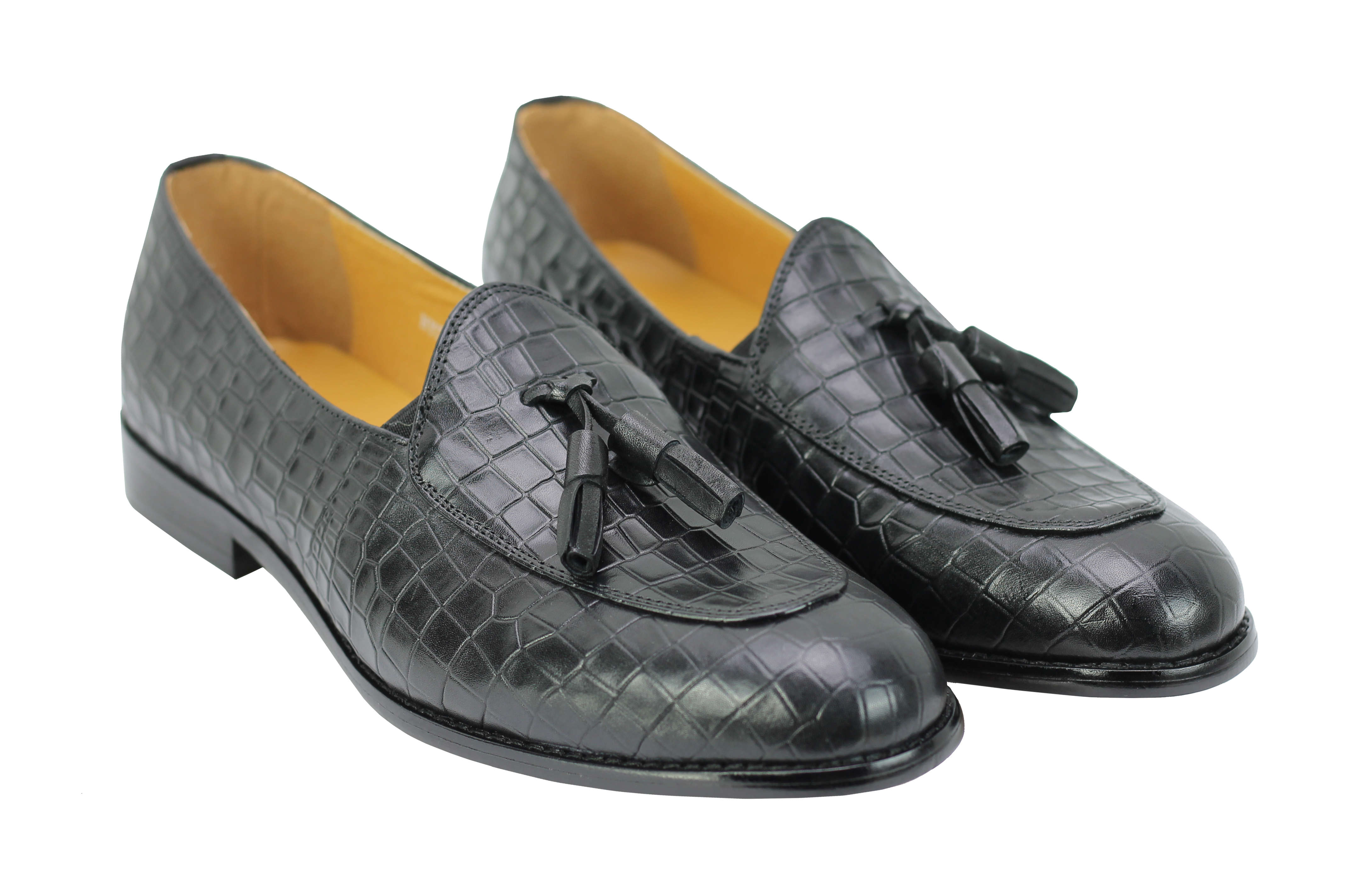 Mens Snakeskin Print Shiny Real Leather Tassel Loafers Slip Shoes Black ...