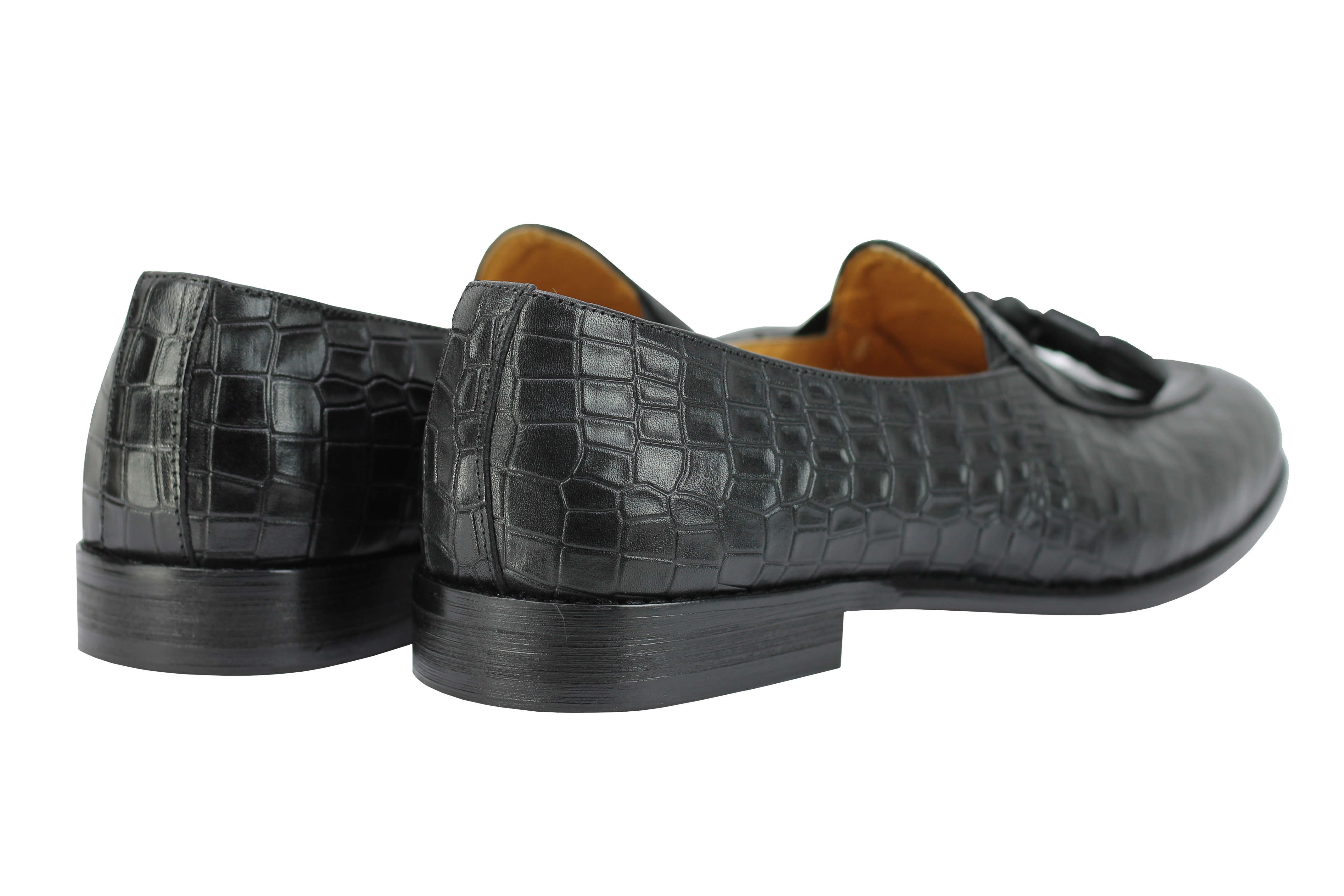 Mens Polished Real Leather Tassel Loafers Crocodile Print Slip Shoes Black Brown 