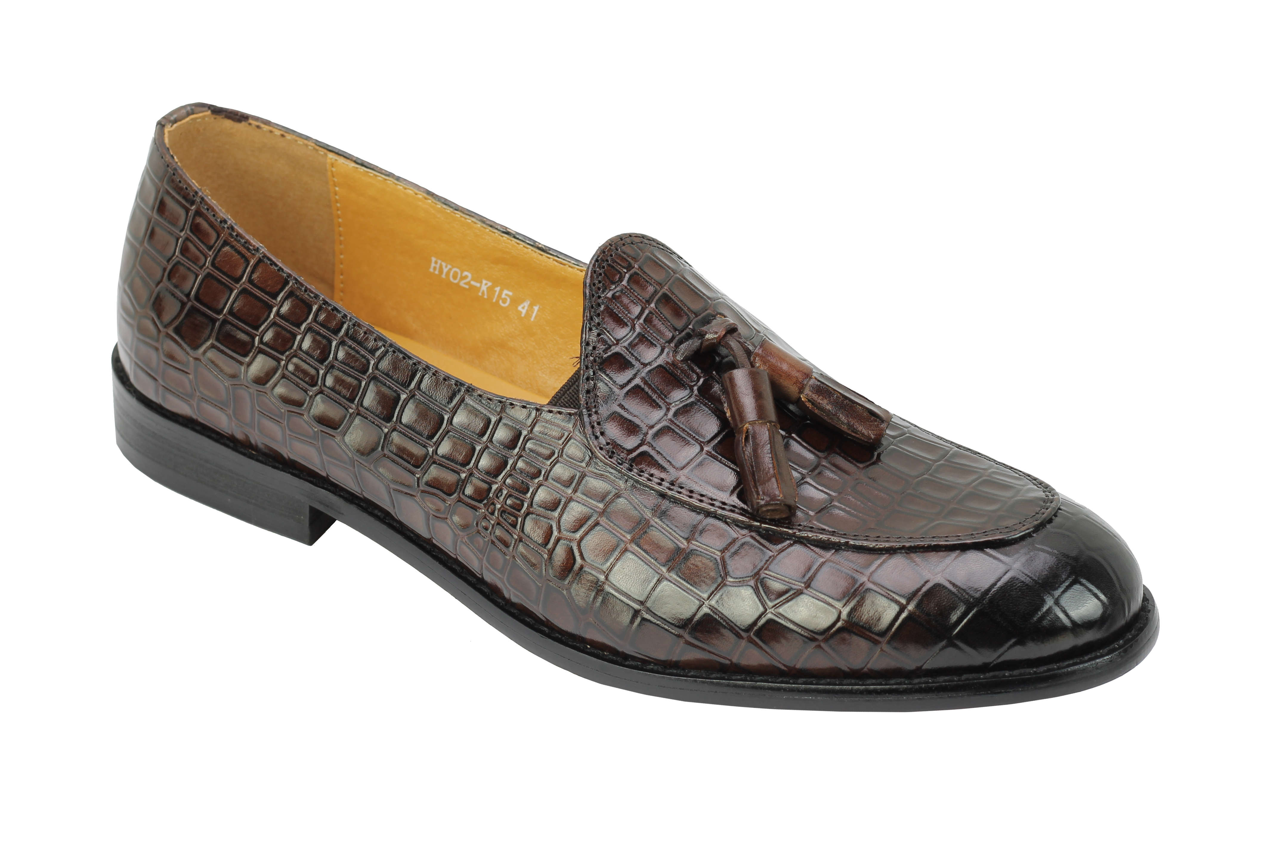 Mens Vintage Snakeskin Print Real Leather Slip on Tassel Penny Loafers in Brown Black Size 6-11