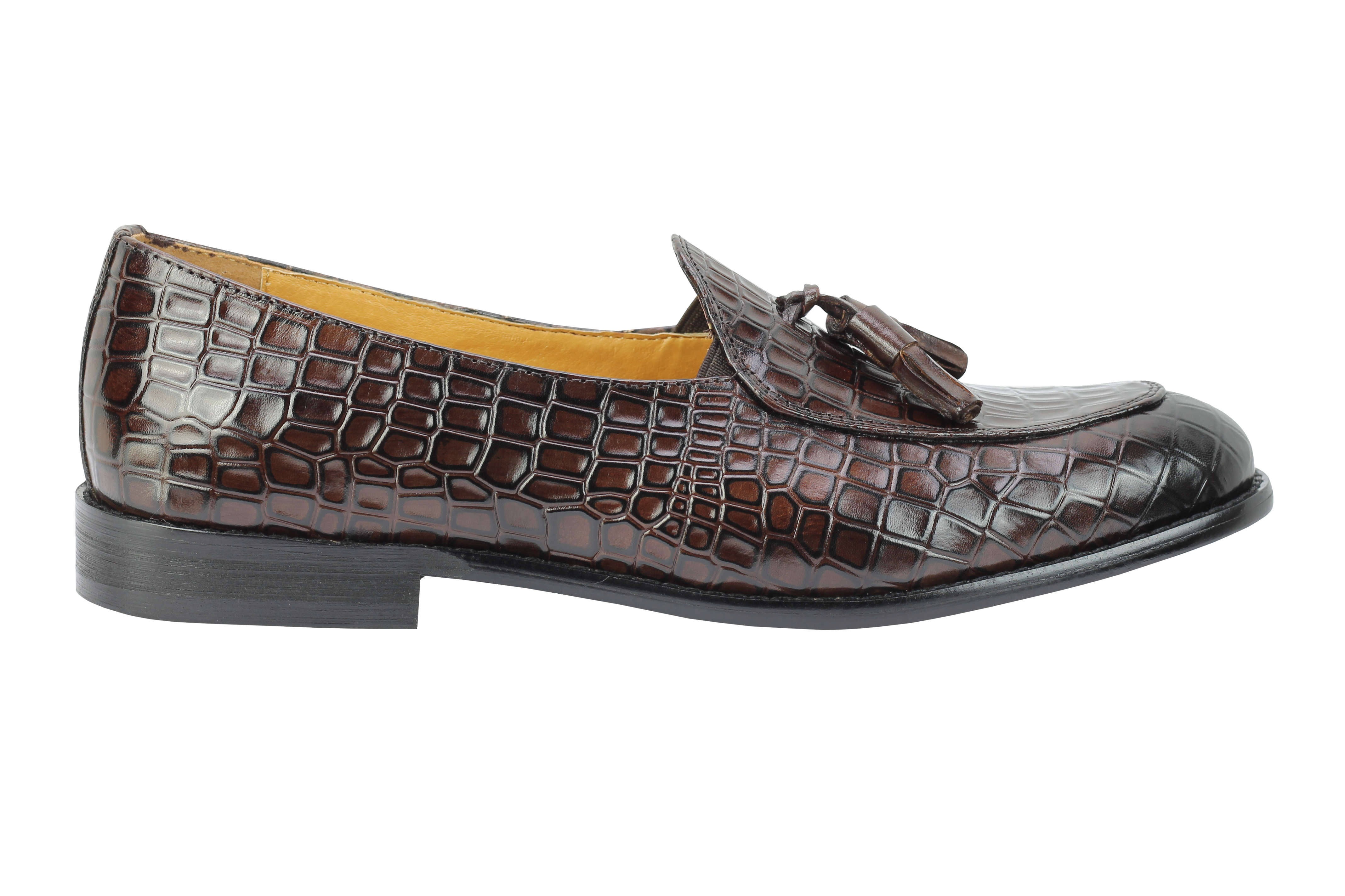 Mens Vintage Snakeskin Print Real Leather Slip on Tassel Penny Loafers in Brown Black Size 6-11