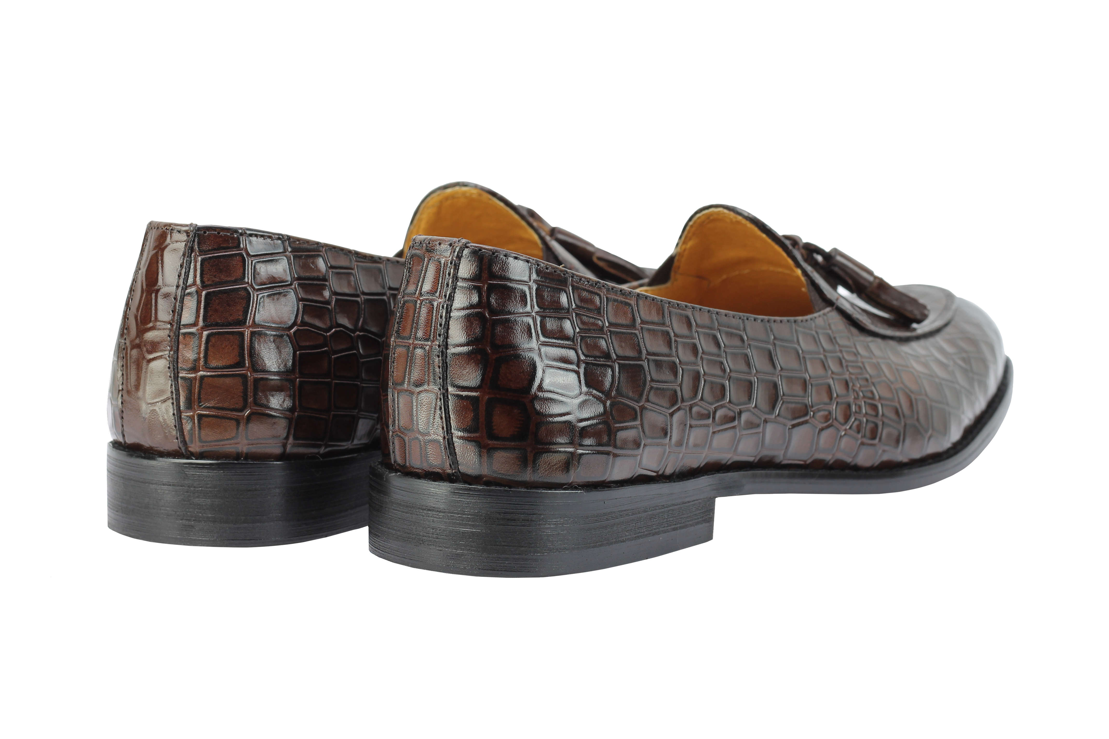 Mens Snakeskin Print Shiny Real Leather Tassel Loafers Slip Shoes Black, Brown | eBay