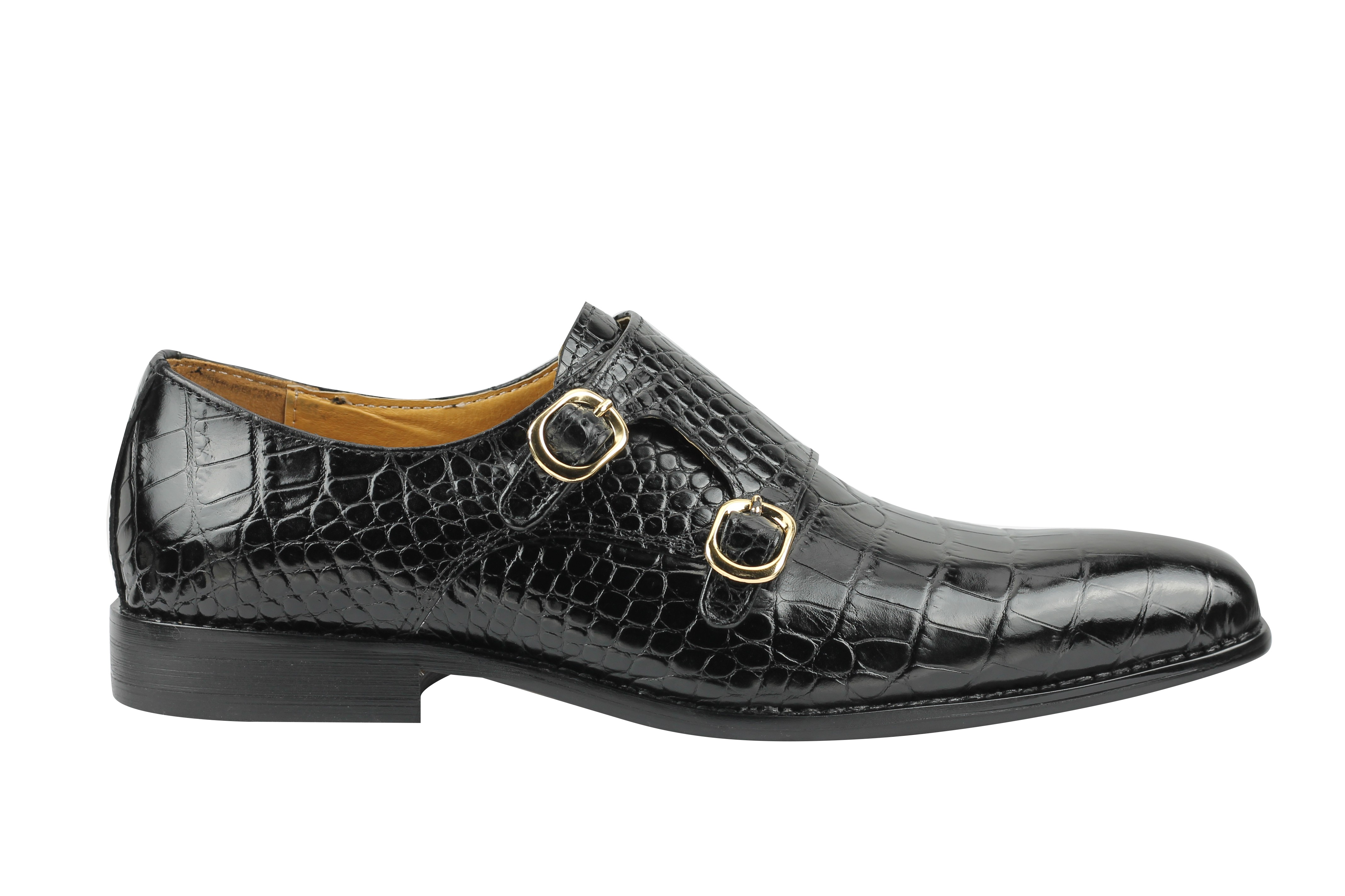 Mens Real Leather Polished Crocodile print Black Monk Strap  display picture 1