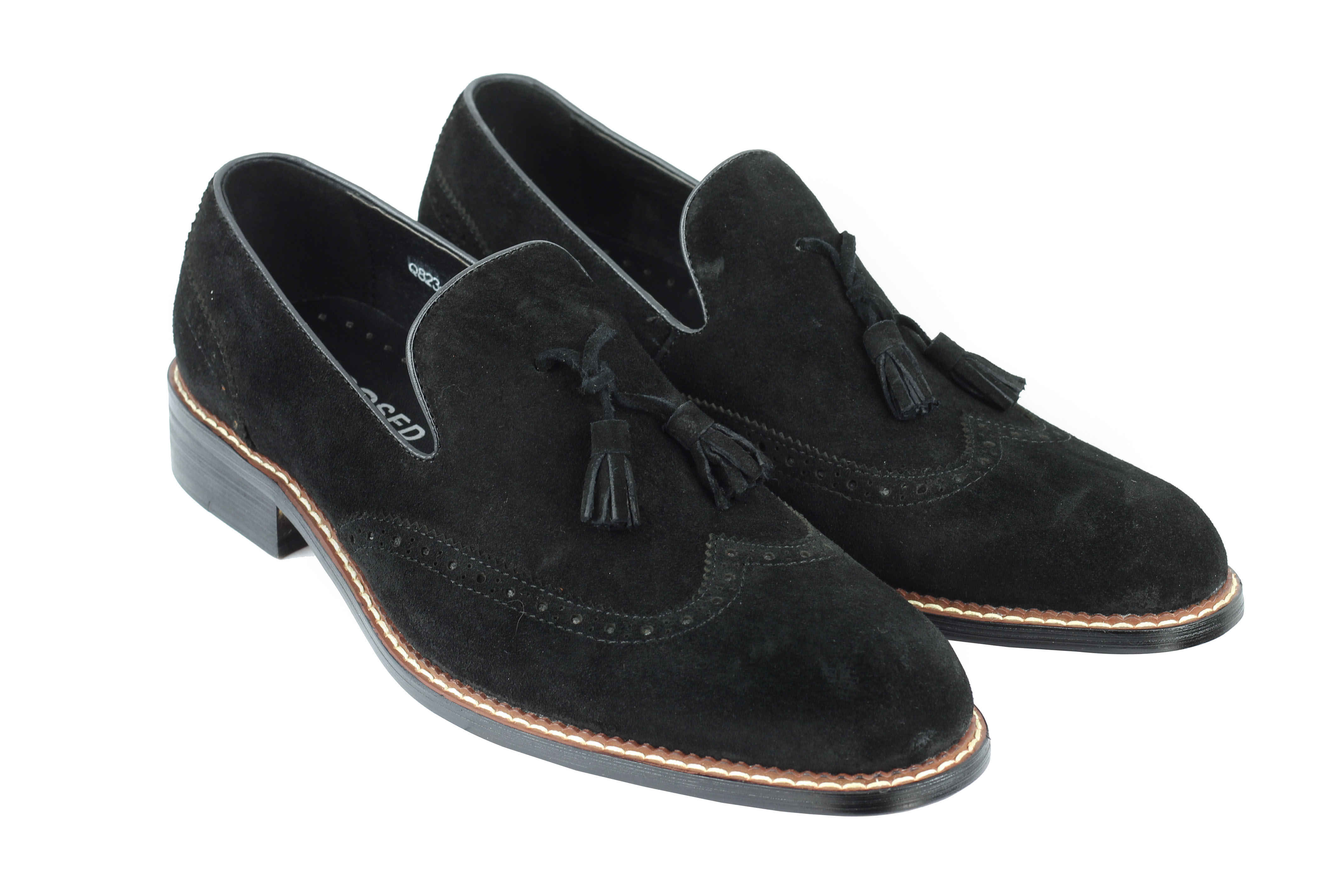 Nuevo Para hombres Cuero Real de gamuza legítima Vintage Mocasines Con Borlas Zapatos Retro Mod Negro 