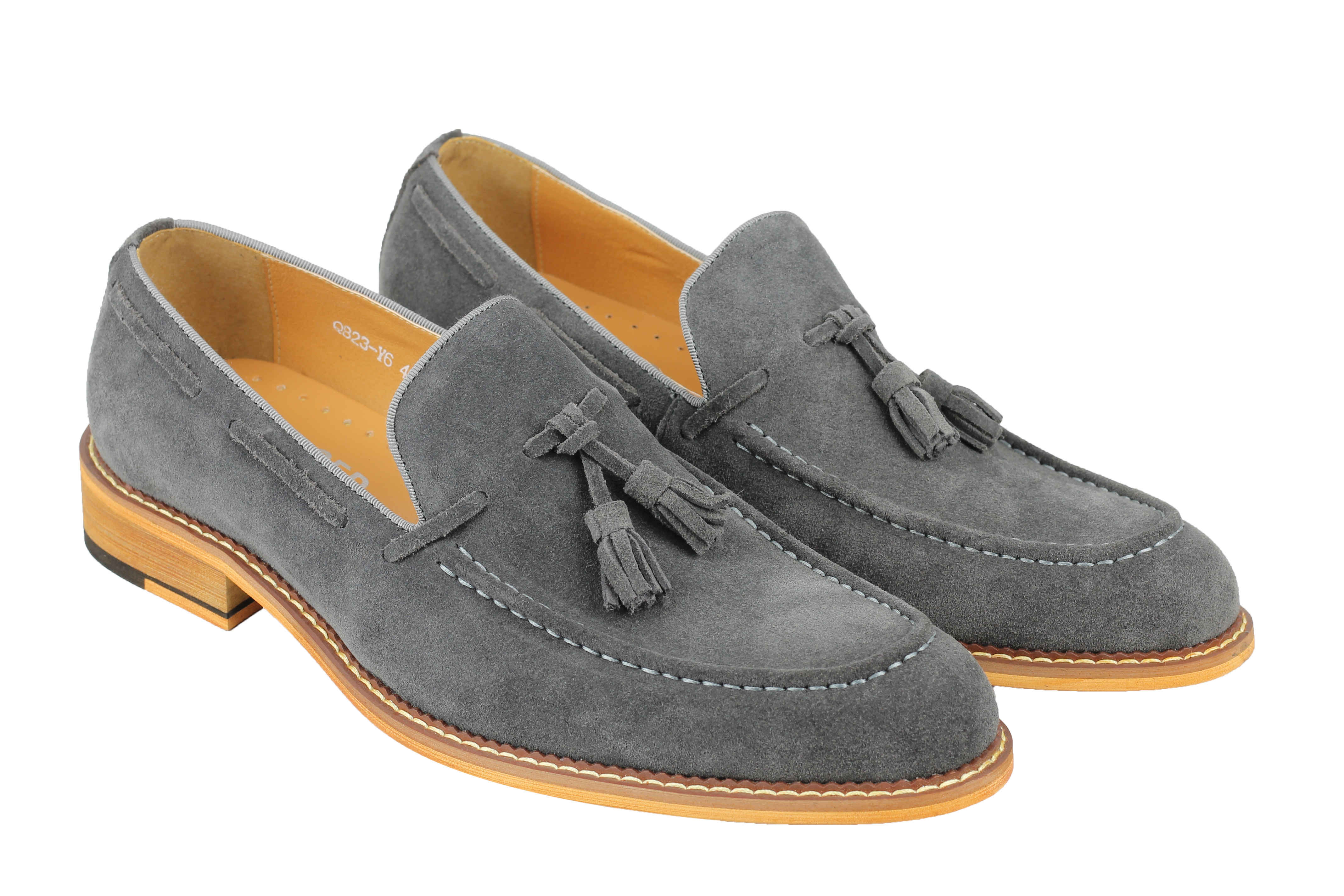 New Mens Vintage Real Genuine Suede Leather Tassel Loafers Retro MOD Shoes Black | eBay
