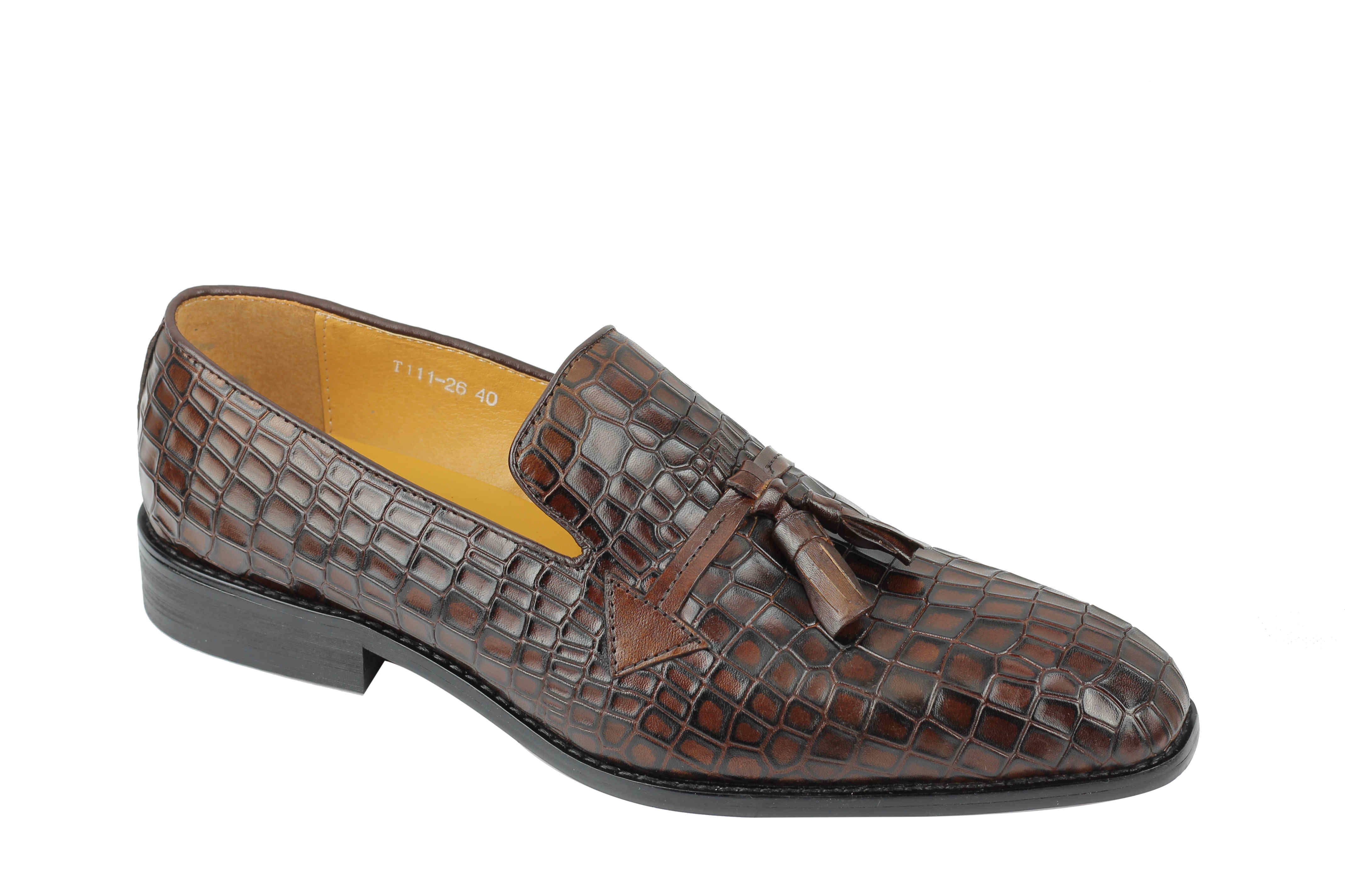 Mens Vintage Brown Real Leather Tassel Loafers Polished Crocodile print ...