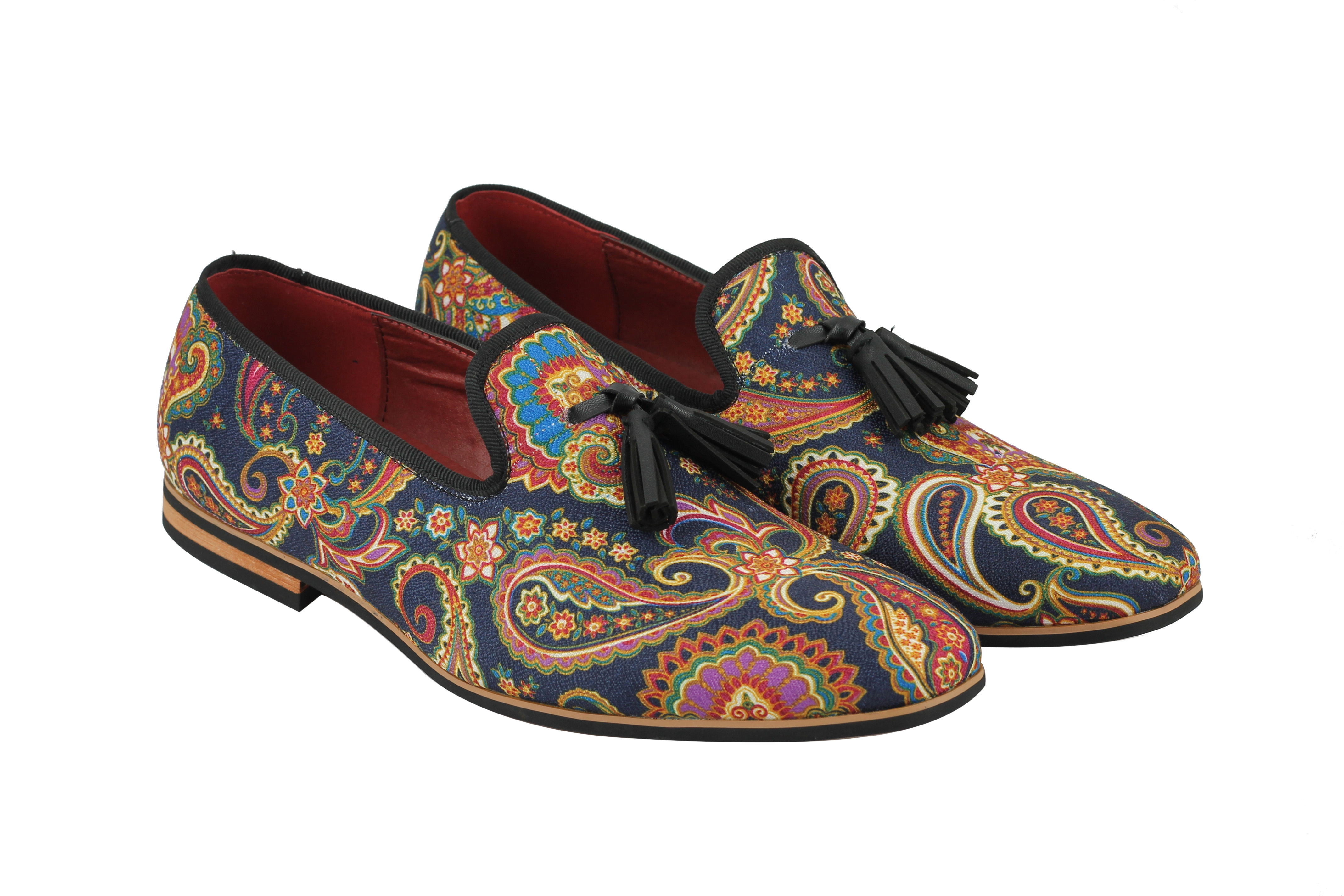 Mens Leather Tassel Loafer Vintage Designer Style Paisley Print Shoes ...