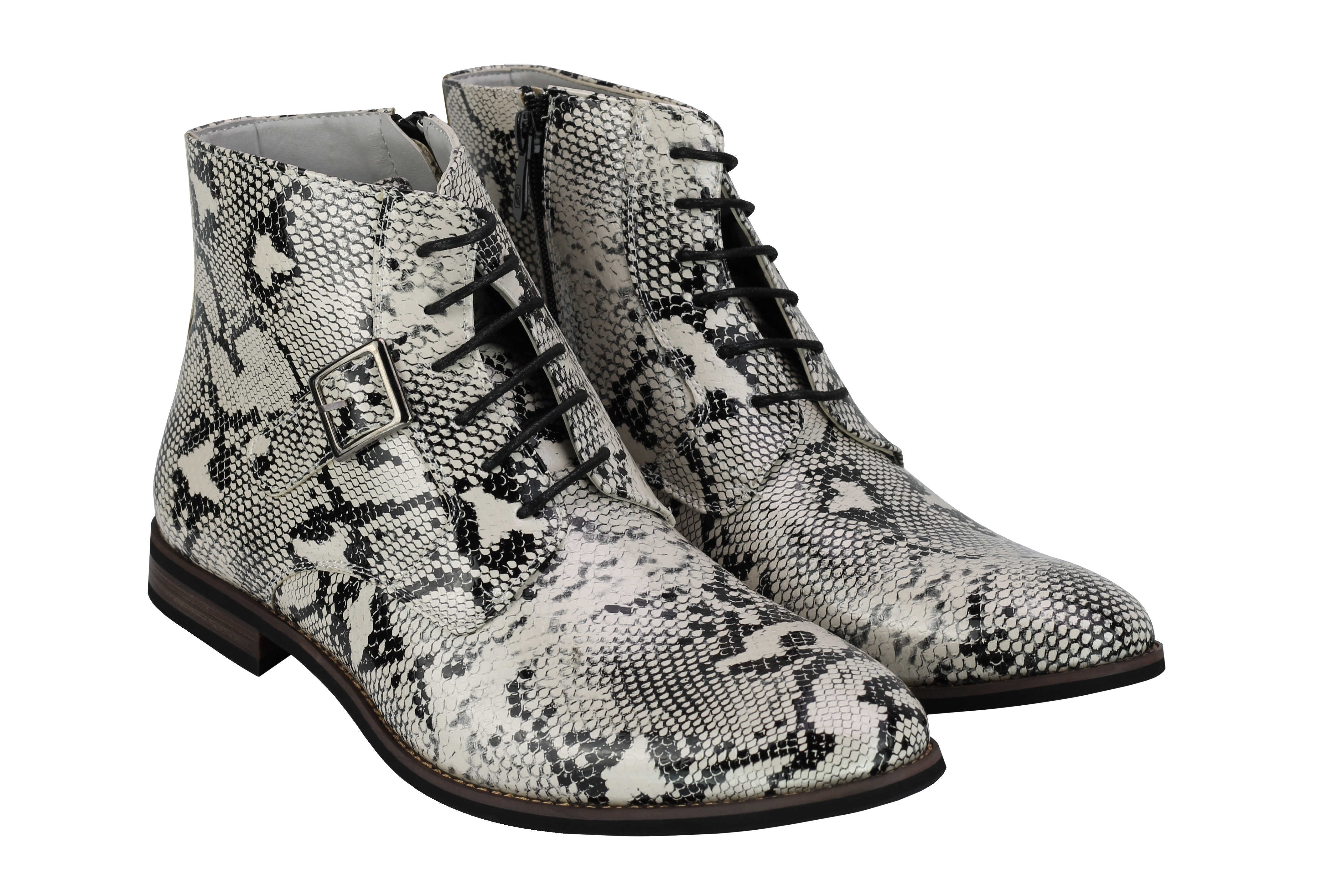 Mens Faux Leather Shiny Snake skin Ankle Boots Zip Lace up Chelsea ...