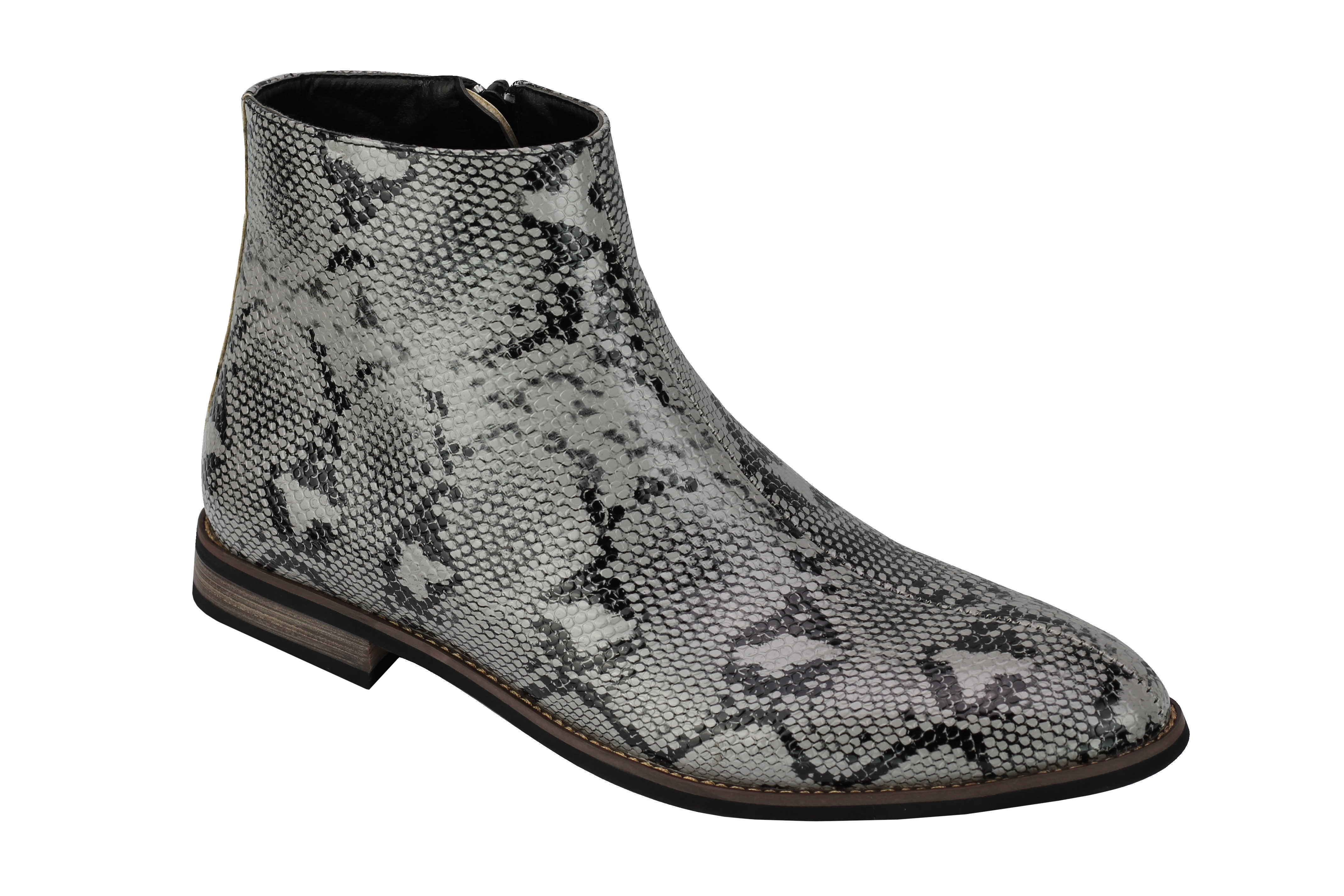 Mens Faux Leather Shiny Snake skin Print Ankle Boots on Chelsea Shoes | eBay