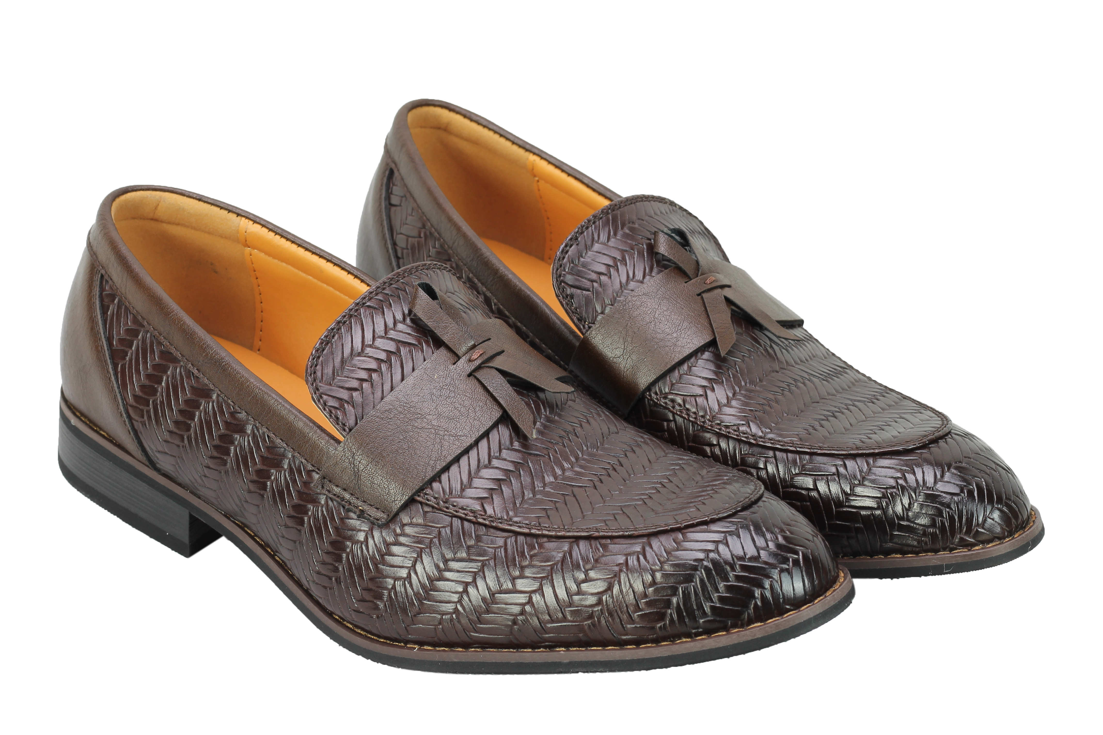Mens Leather Lined Slip on Loafers Woven Patterned Smart Casual Retro ...