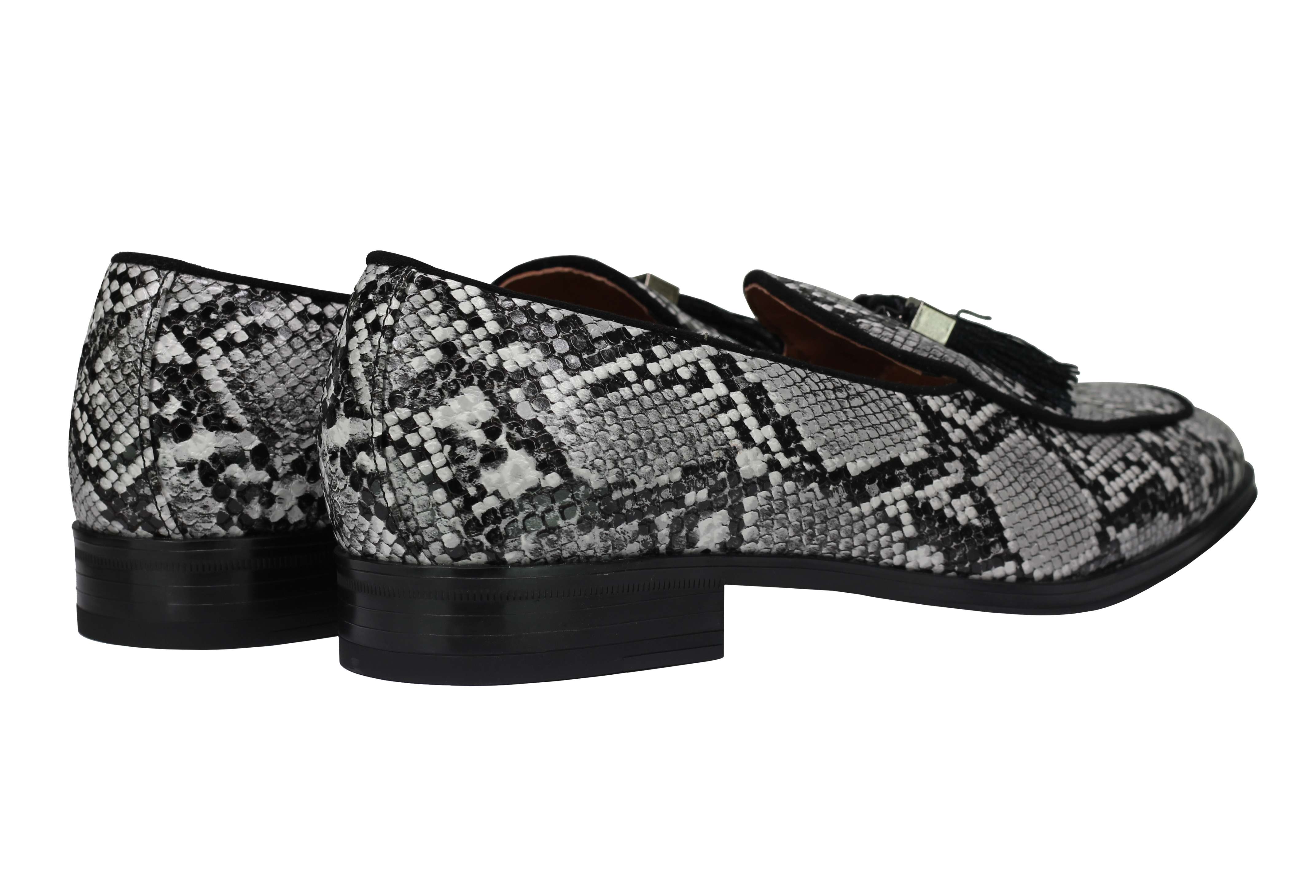 Mens Black White Snakeskin Print Effect PU Leather Tassel  display picture 2