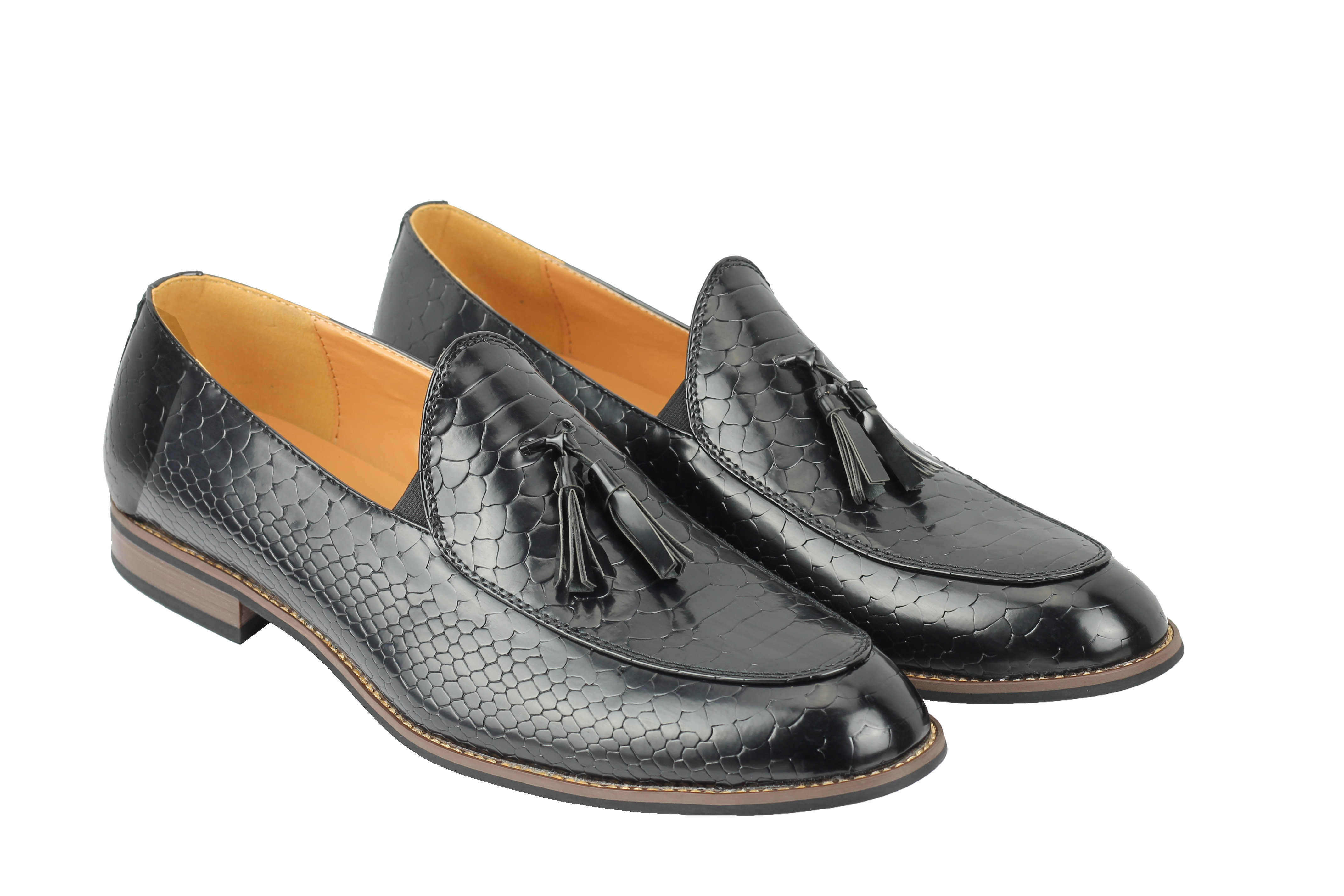 Mens Vintage Snakeskin Print Shiny Leather Tassel Loafers Smart Casual ...