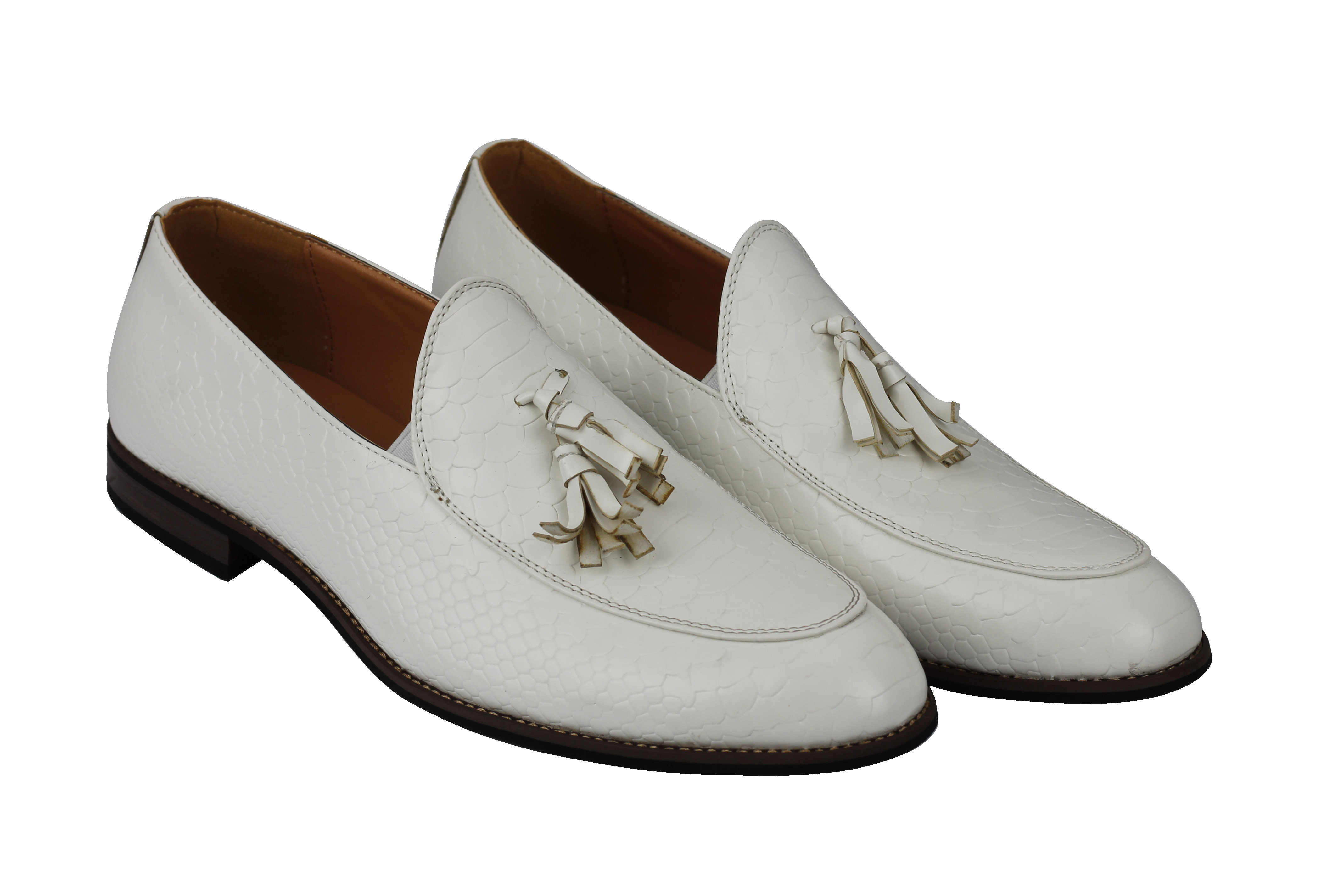 Mens Vintage Snakeskin Print Shiny Leather Tassel Loafers Smart Casual MOD Shoes 