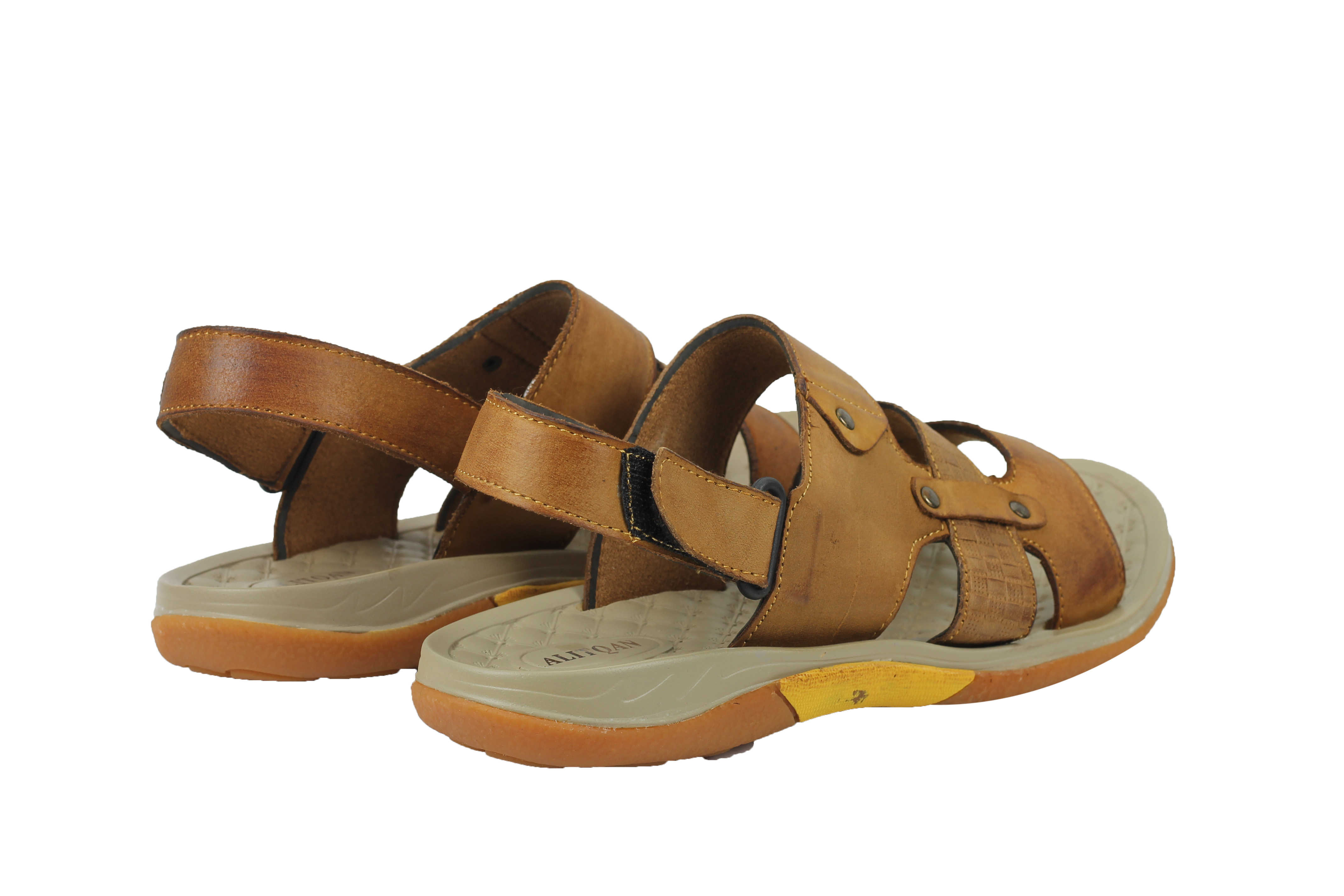Mens Brown Black Real Leather Sandals Open Toe Adjustable Strap Size 6 ...