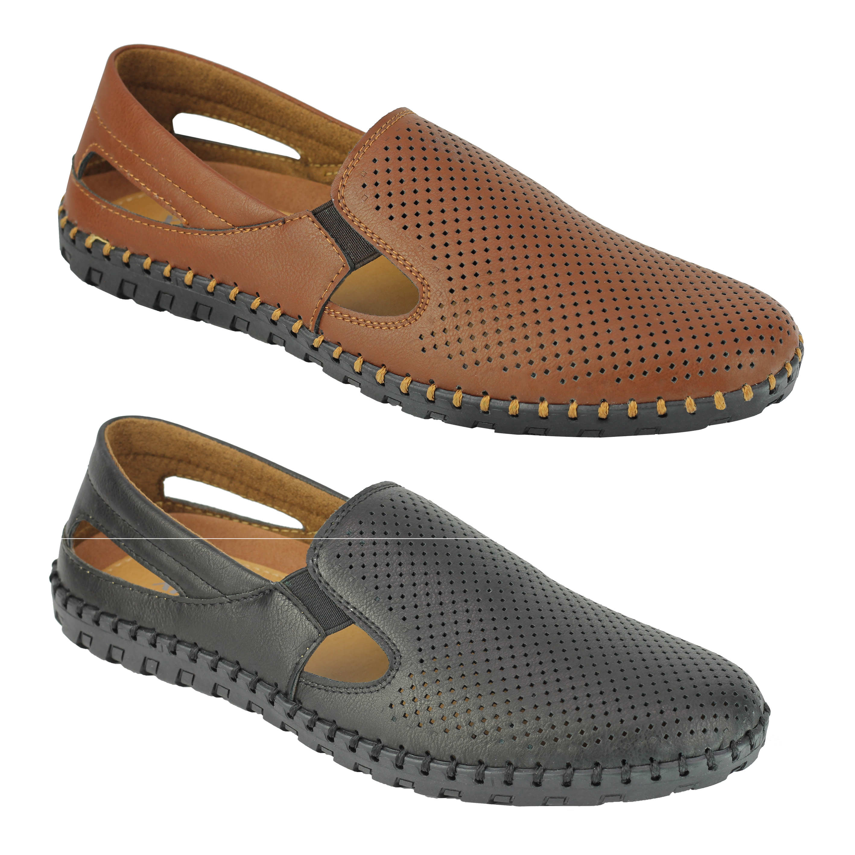 Mens Faux Leather Perforated Pin Dot Loafers Slip on Flat Soles ...