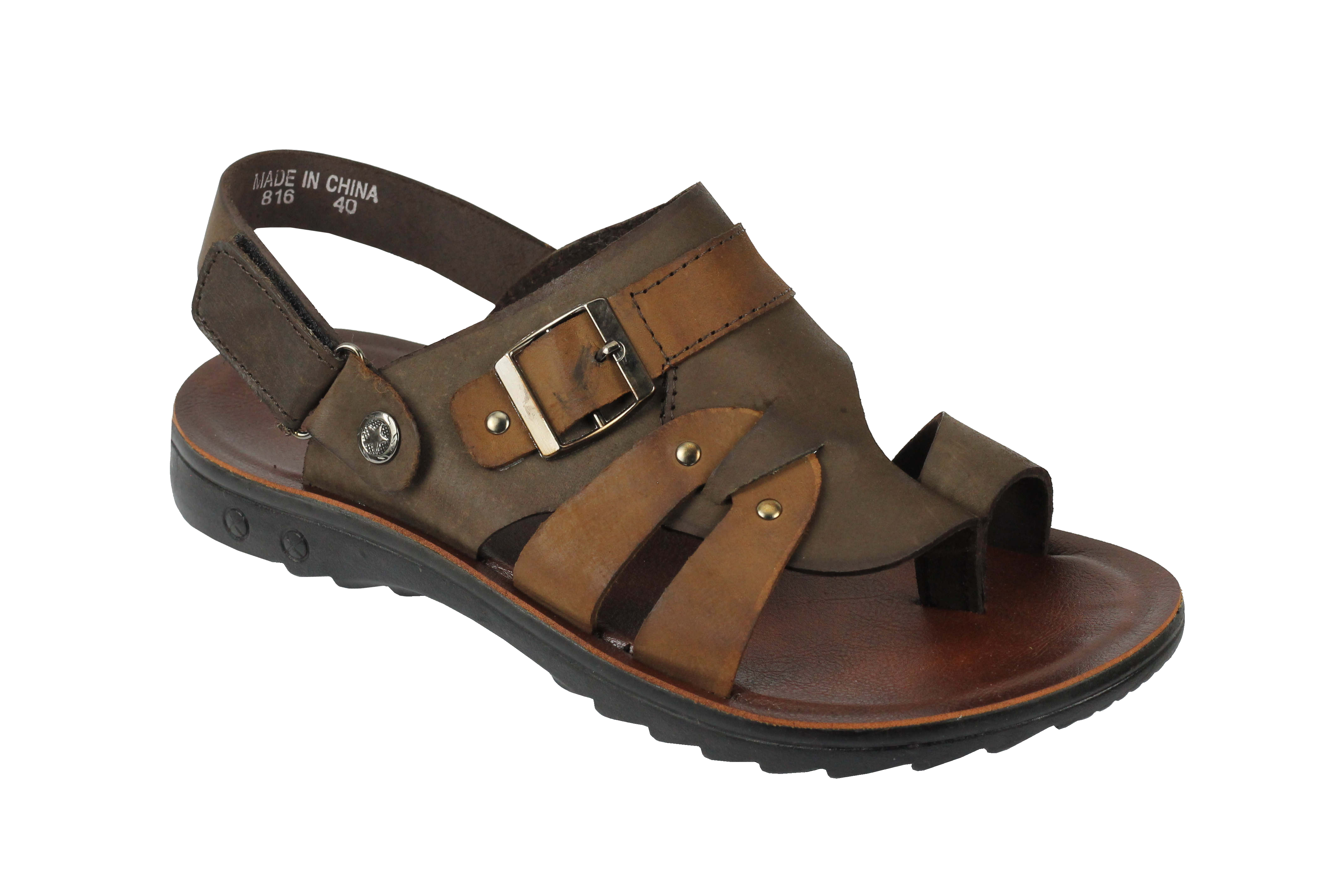 Mens Real Leather Sandals Coffee Brown Slip on Summer Beach Strapped ...