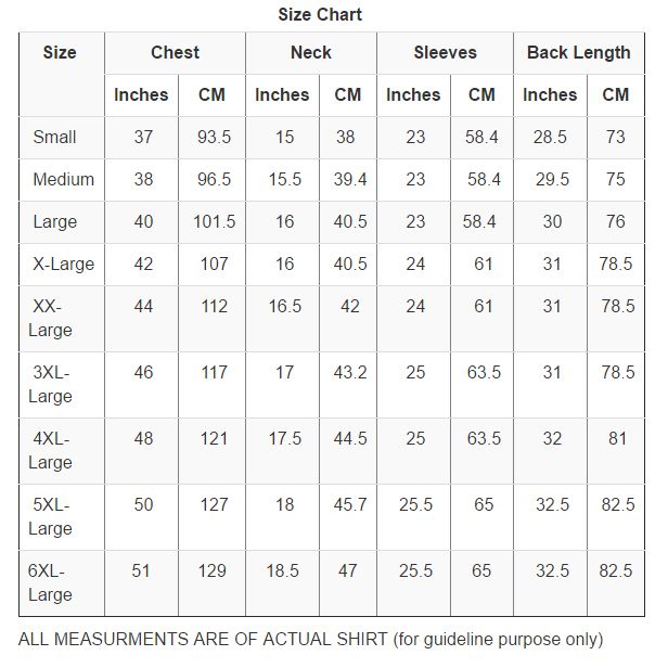 Cufflink Size Chart