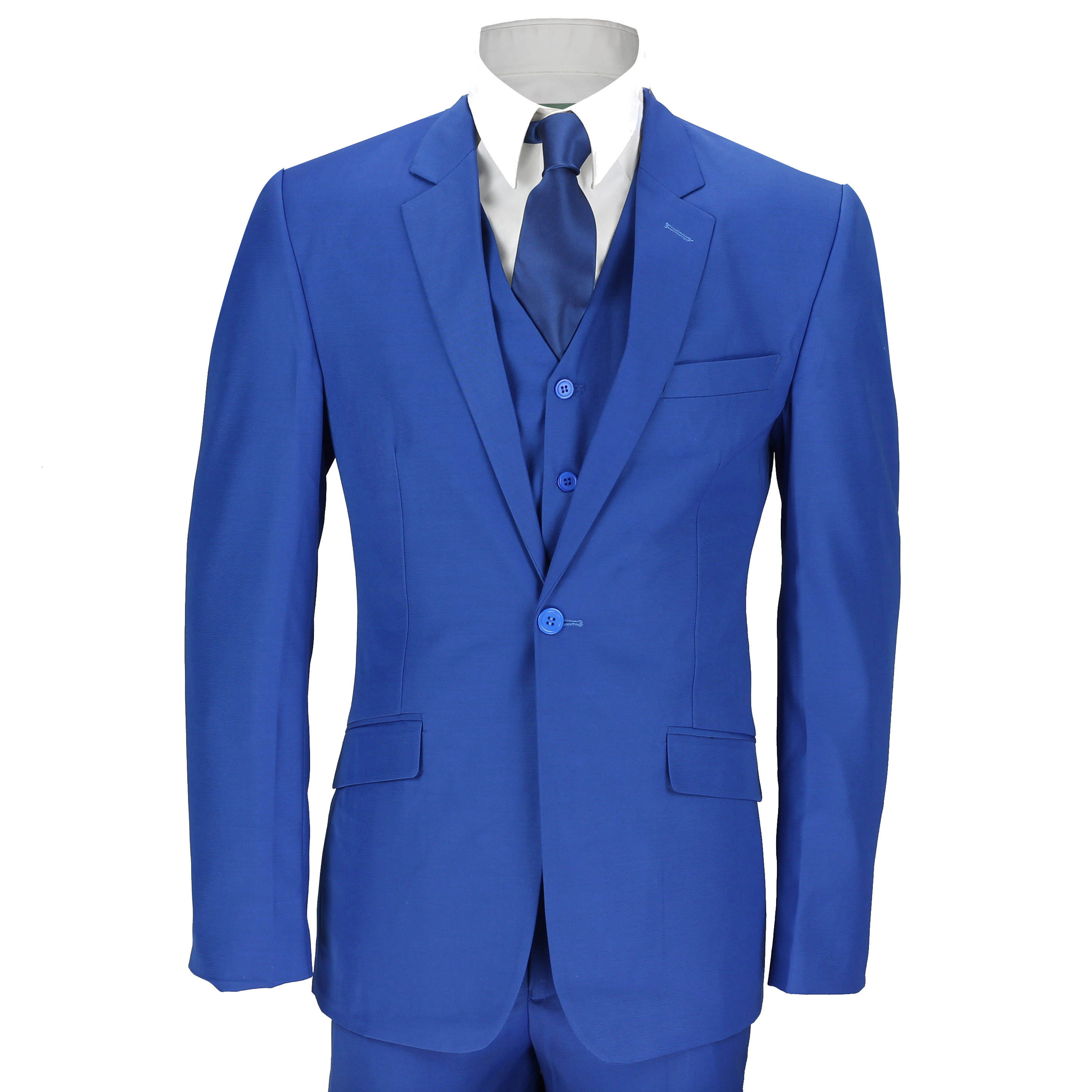 New Mens 3 Piece Suit Royal Blue Tailored Fit Smart Casual Formal Wedding Party Ebay 