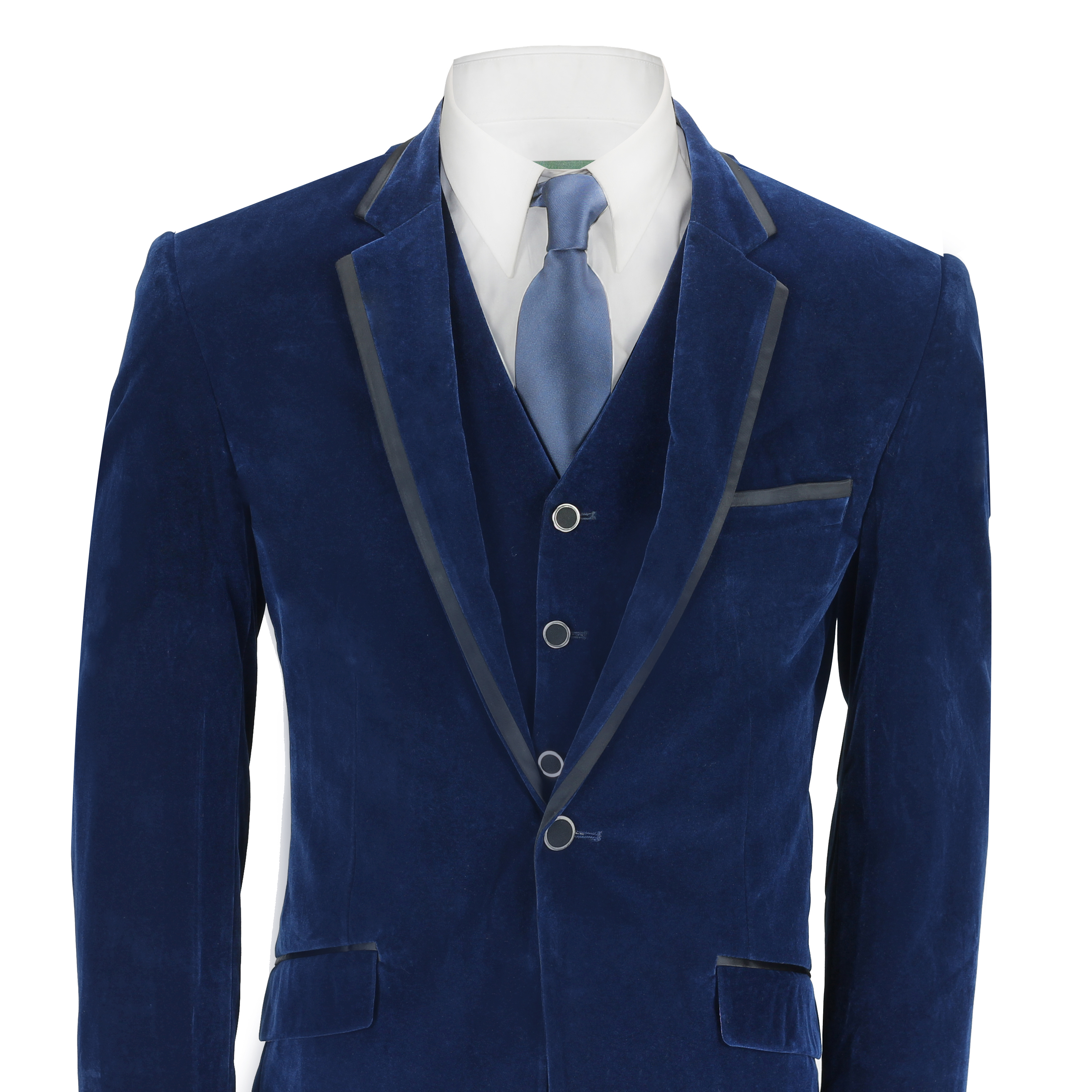 New Mens Navy Blue 3 Piece Velvet Suit Vintage Tailored ...