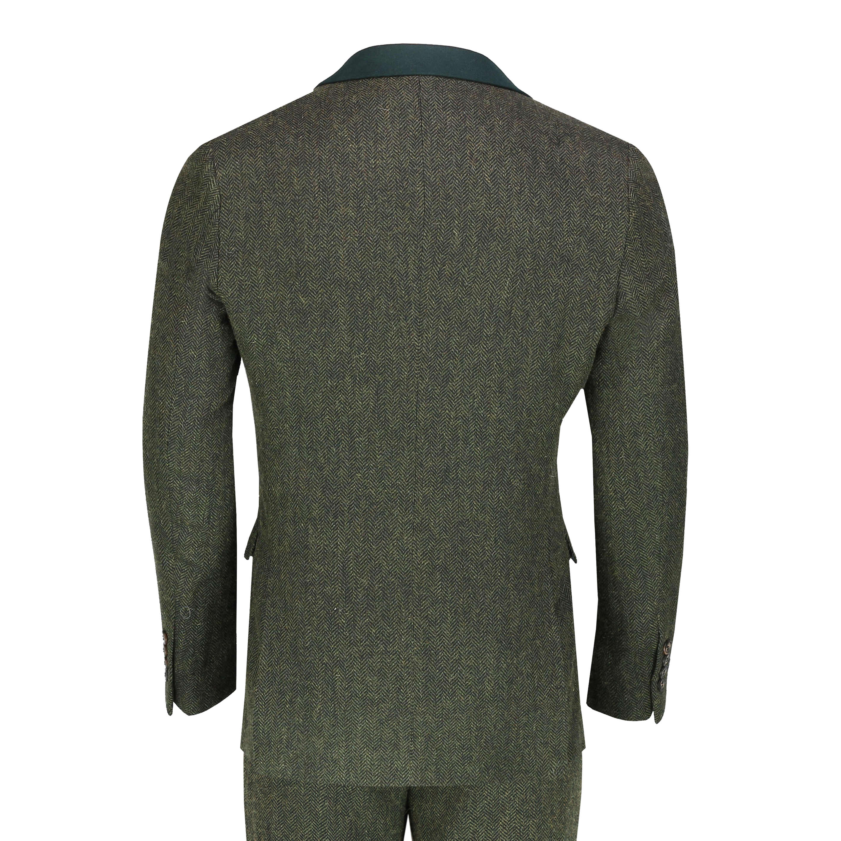 Mens Herringbone Tweed 3 Piece Suit Retro Smart Tailored Fit Olive ...