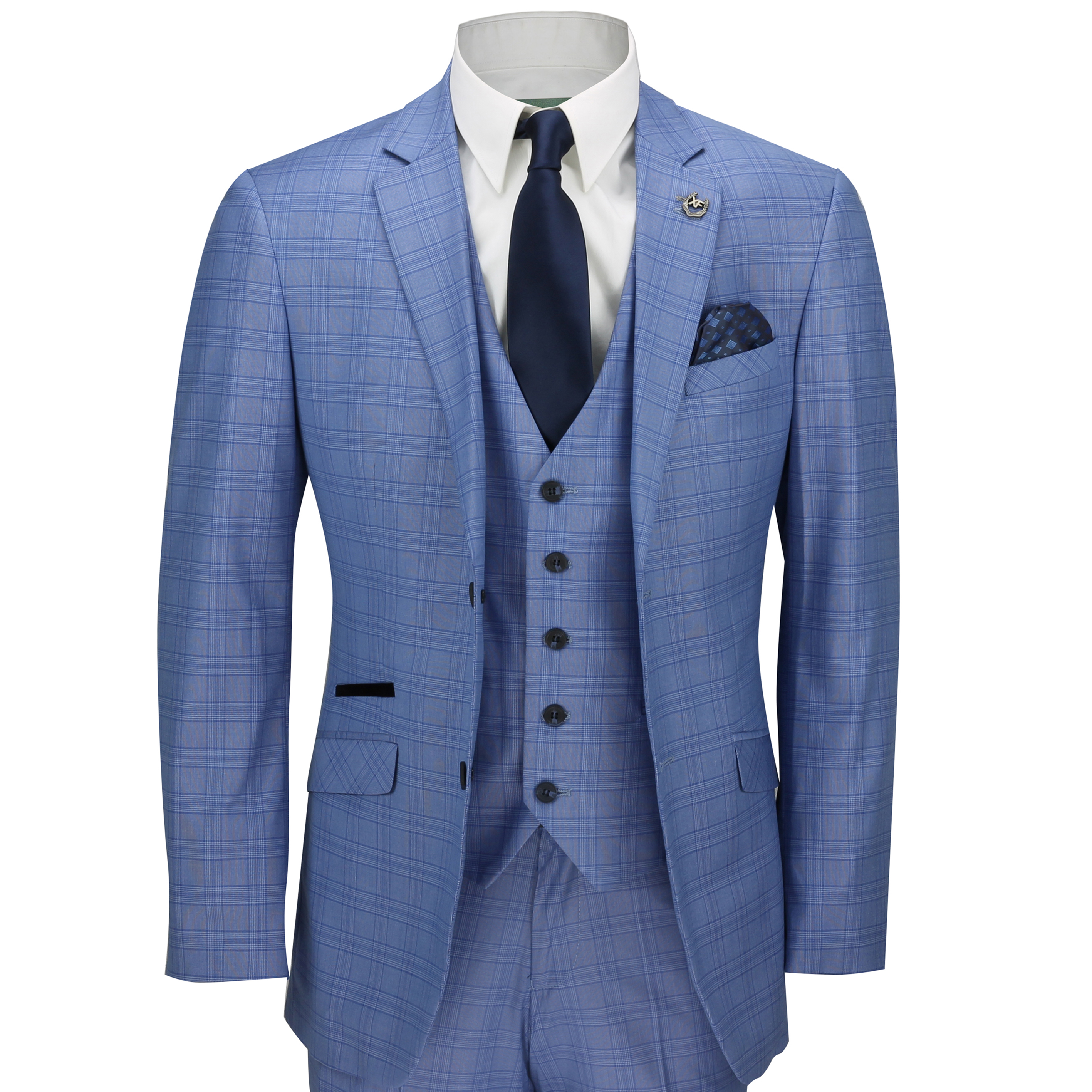 Mens 3 Piece Tailored Fit Blue Prince 