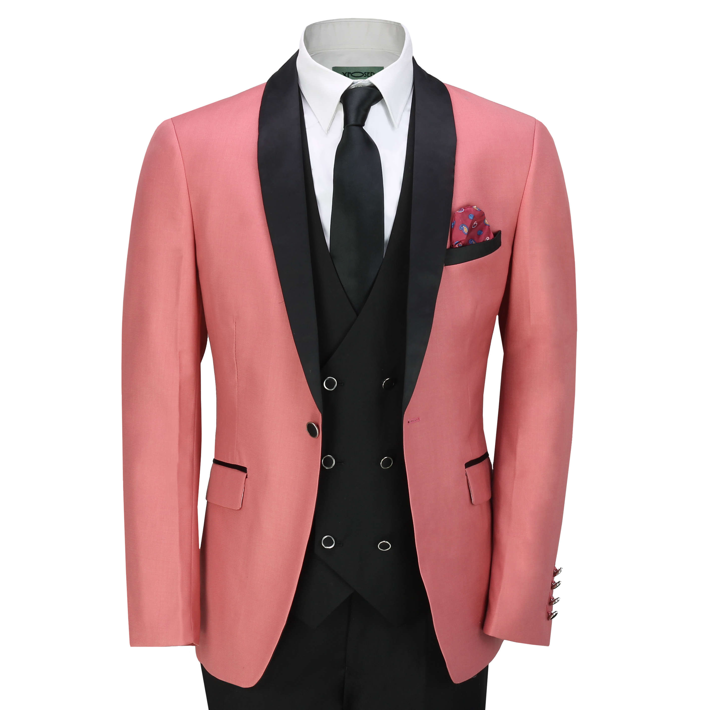 Xposed Mens 3 Piece Suit Tuxedo Dinner Jacket Wedding Dress Party Burnt Pink Blazer Waistcoat Trouser 