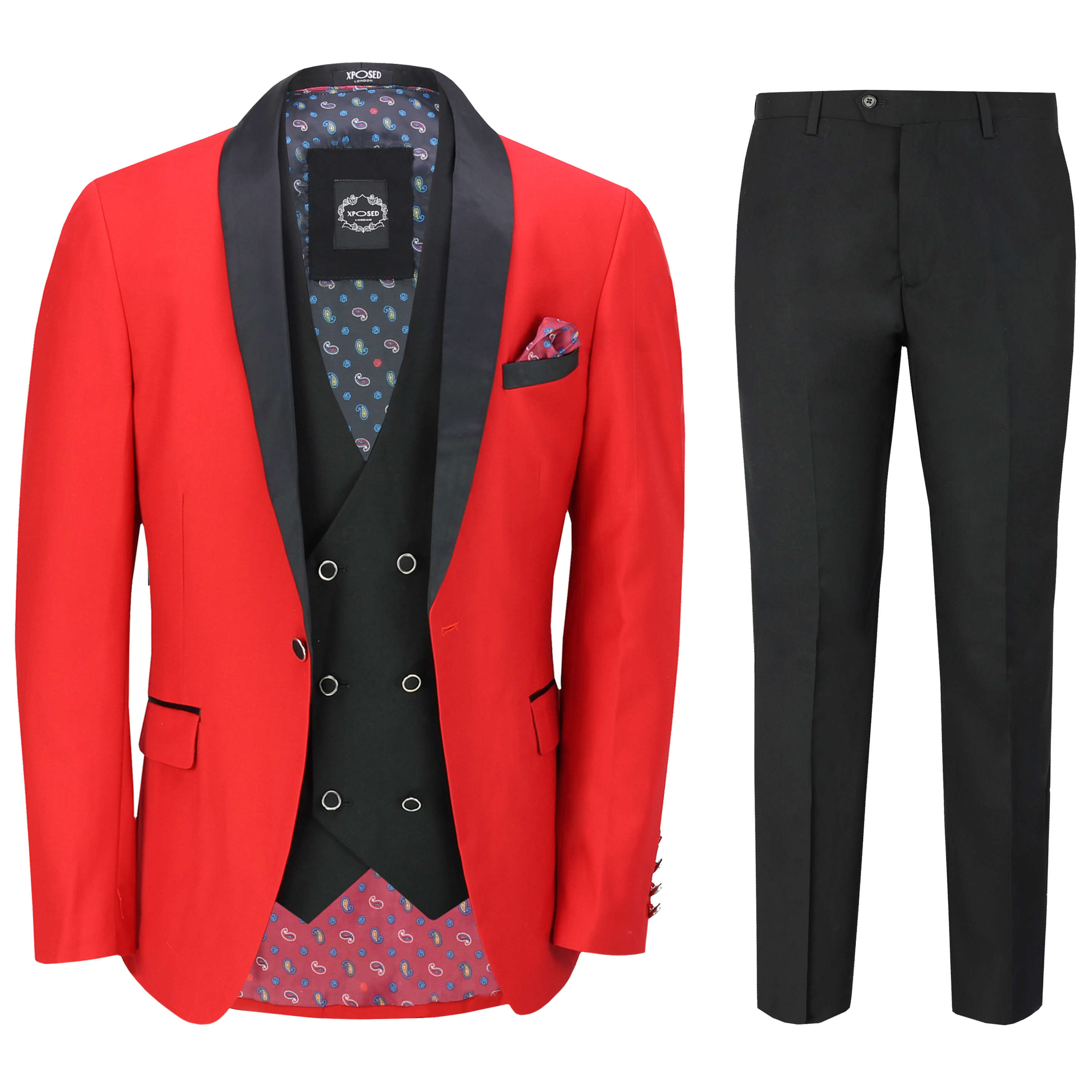 Xposed Mens 3 Piece Suit Tuxedo Dinner Jacket Wedding Party Royal Blue Blazer Waistcoat Trouser 