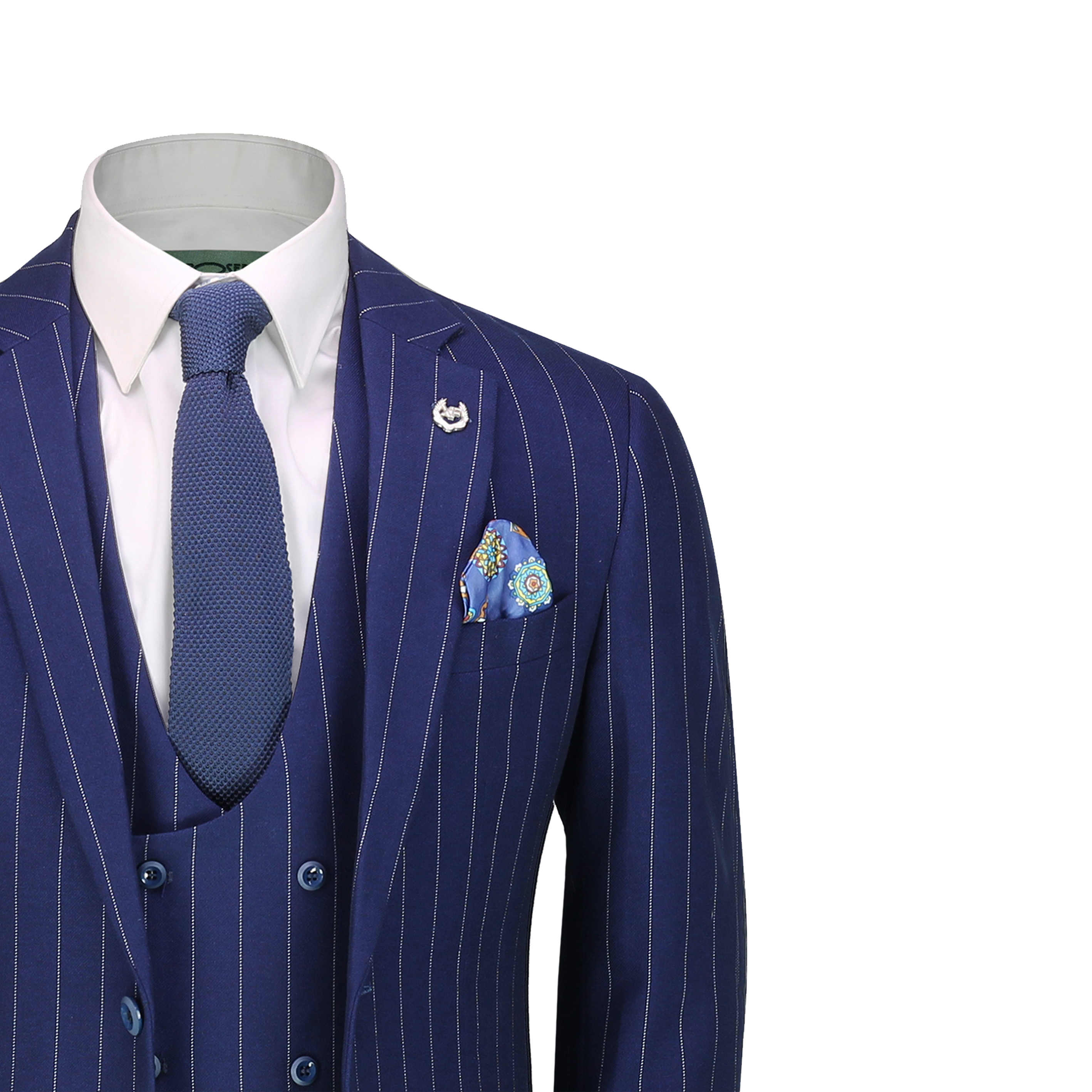 Mens 3 Piece Suit White on Navy Pinstripe 1920 Retro Classic Tailored ...