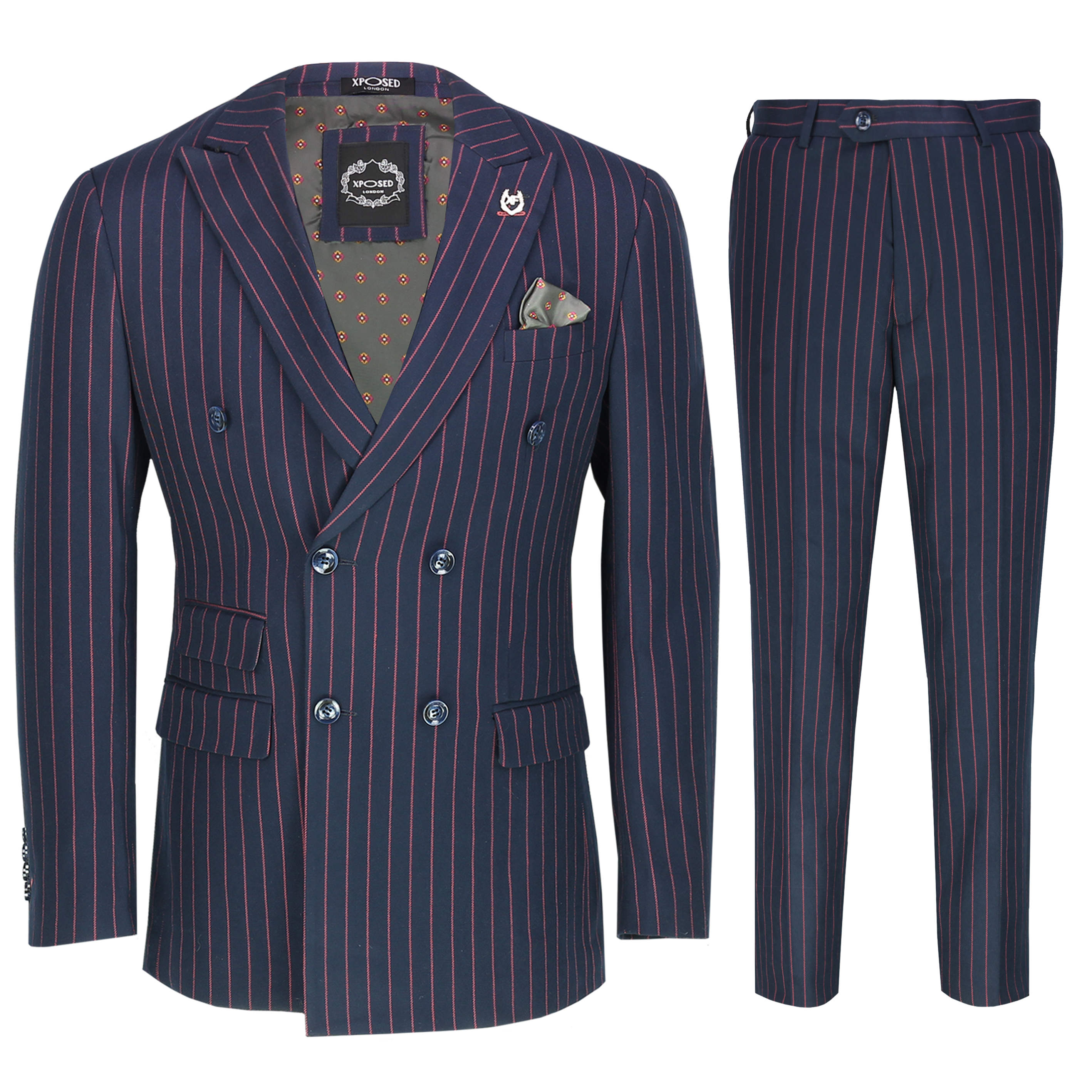 Men’s 3 Piece Double Breasted Suit Vintage Chalk Stripe Smart Classic ...