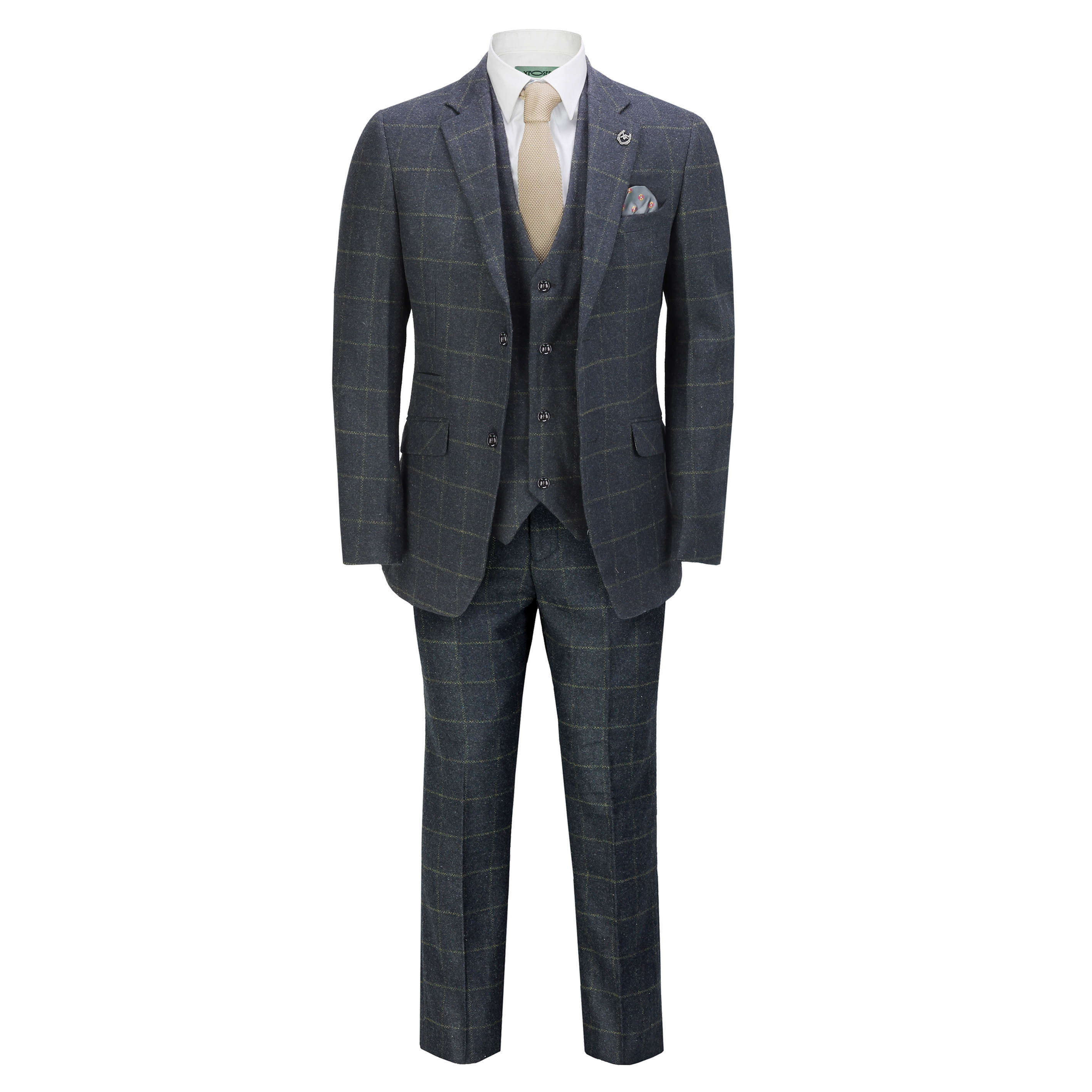 Mens 3 Piece Tweed Suit Herringbone Check Retro Peaky Blinders Tailored Fit 