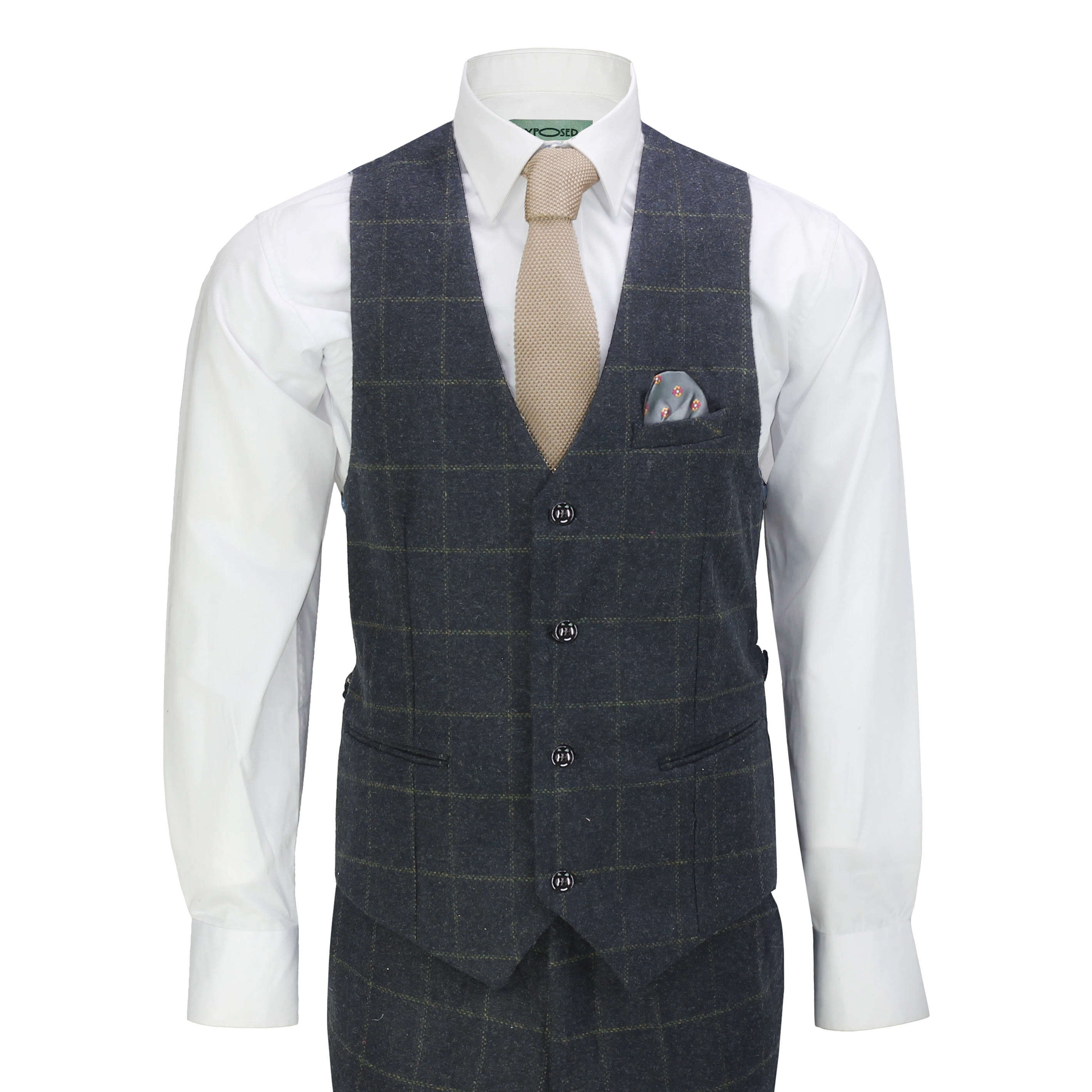 Mens 3 Piece Tweed Suit Herringbone Check Retro Peaky Blinders Tailored ...