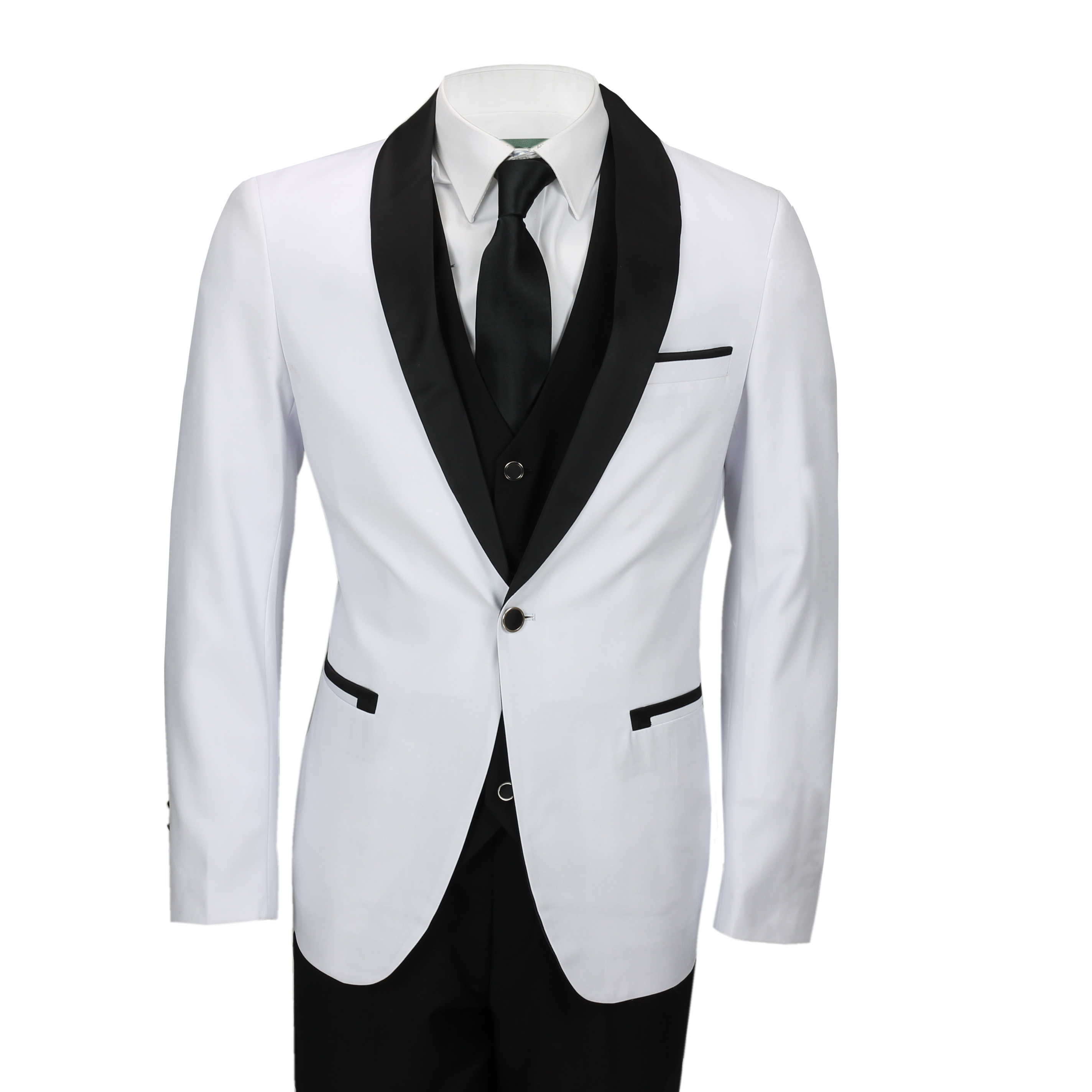 Mens White Black 3 Piece Tuxedo Suit Wedding Prom Grooms wear Retro ...