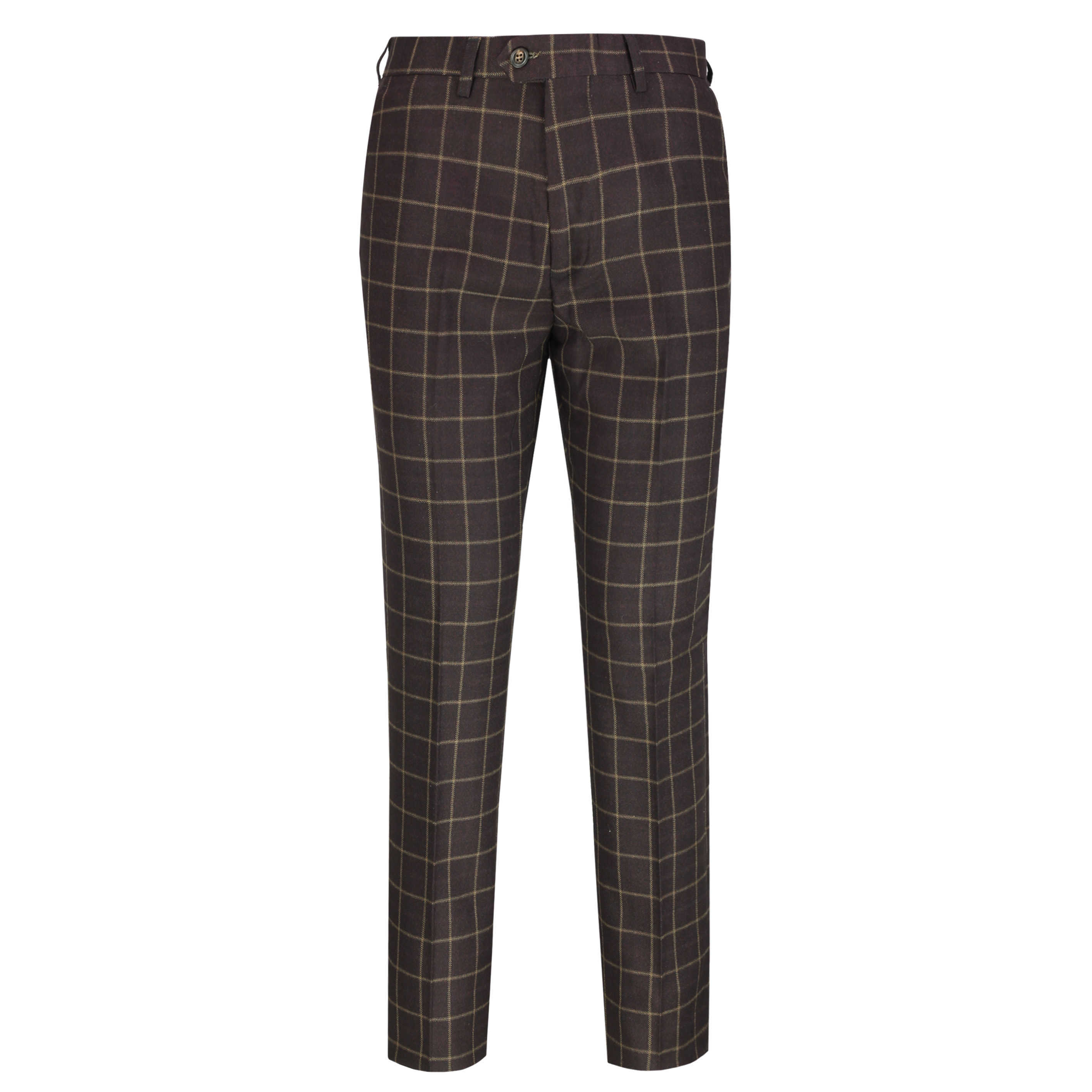 Mens Brown Windowpane Check Trousers Retro Vintage Slim Tailored Fit ...