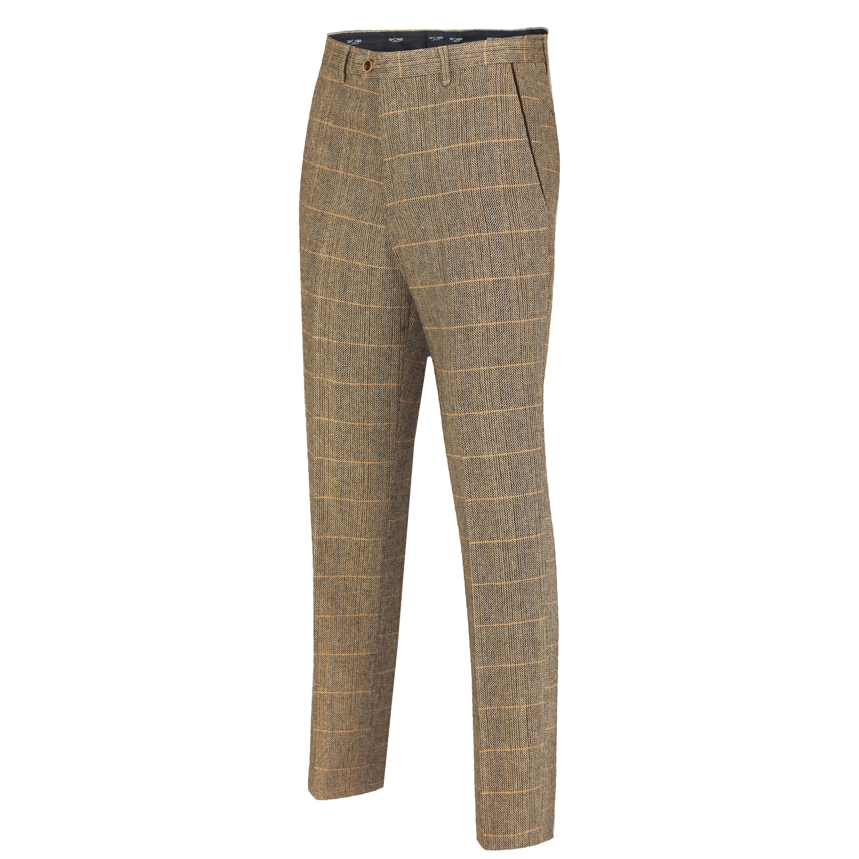 ELTON - Mens Retro Tweed Checks Trousers 1920s Herringbone Tailored Fit ...