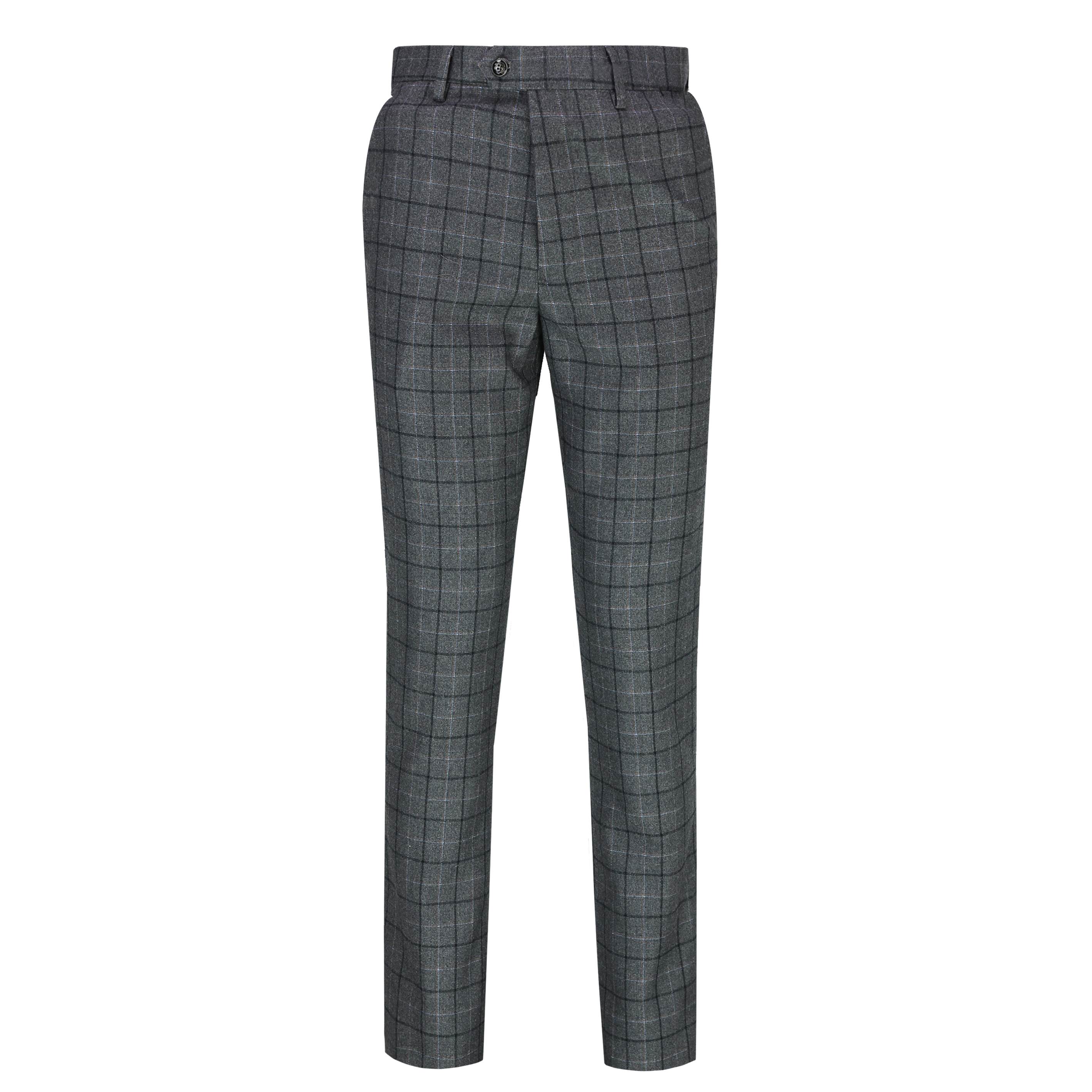 Mens Classic Tweed Windowpane Check Trousers Retro Vintage Tailor Fit ...