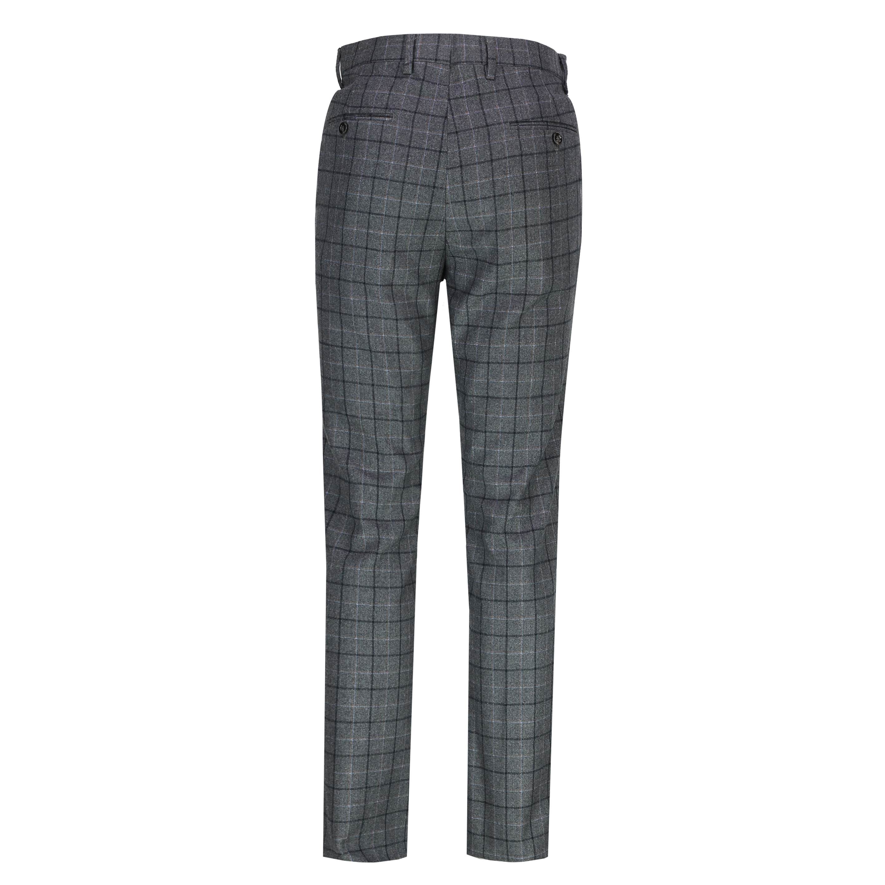 Mens Classic Tweed Windowpane Check Trousers Retro Vintage Tailor Fit ...