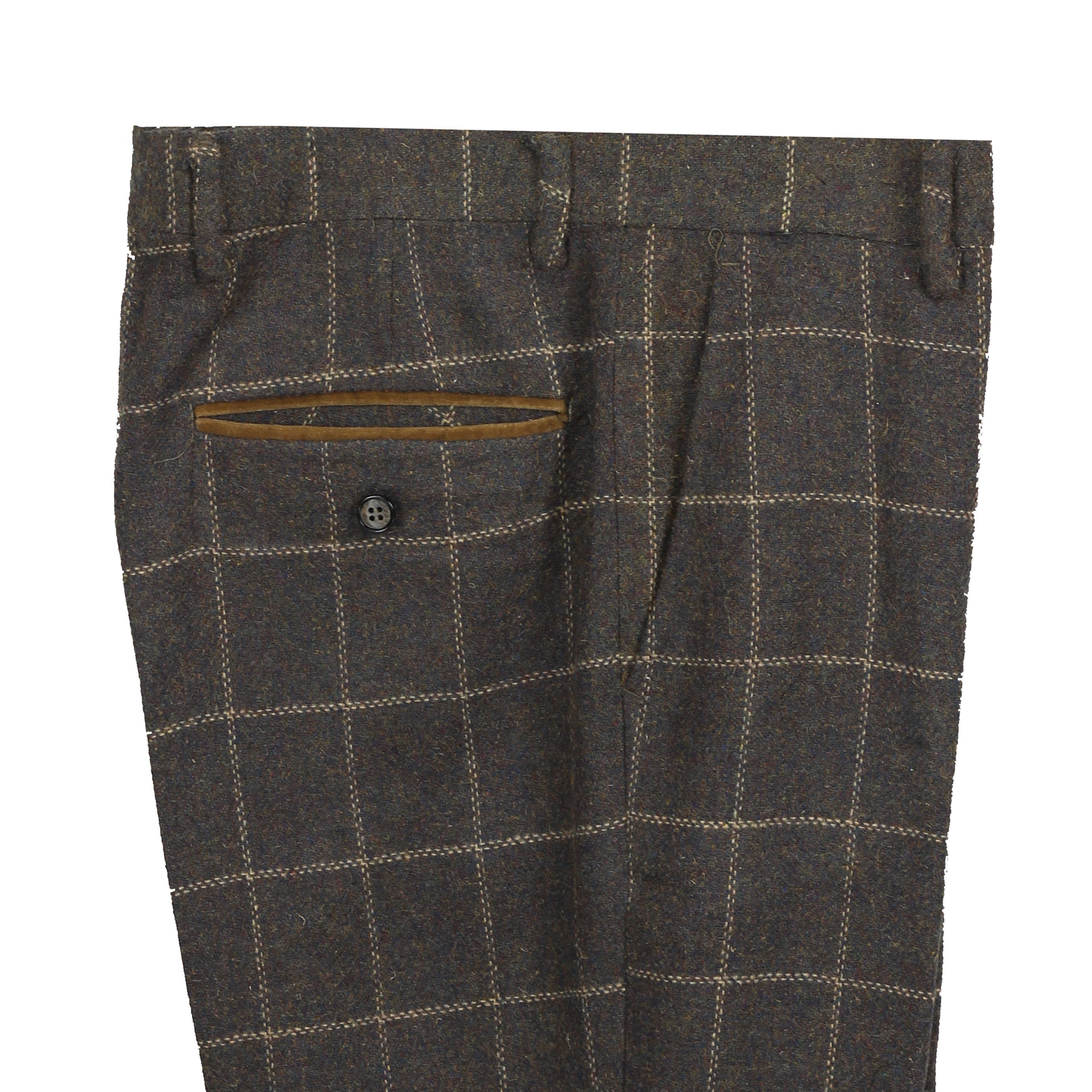 Mens Tweed Herringbone Check Trousers Vintage Tailored Fit Formal Suit Pants