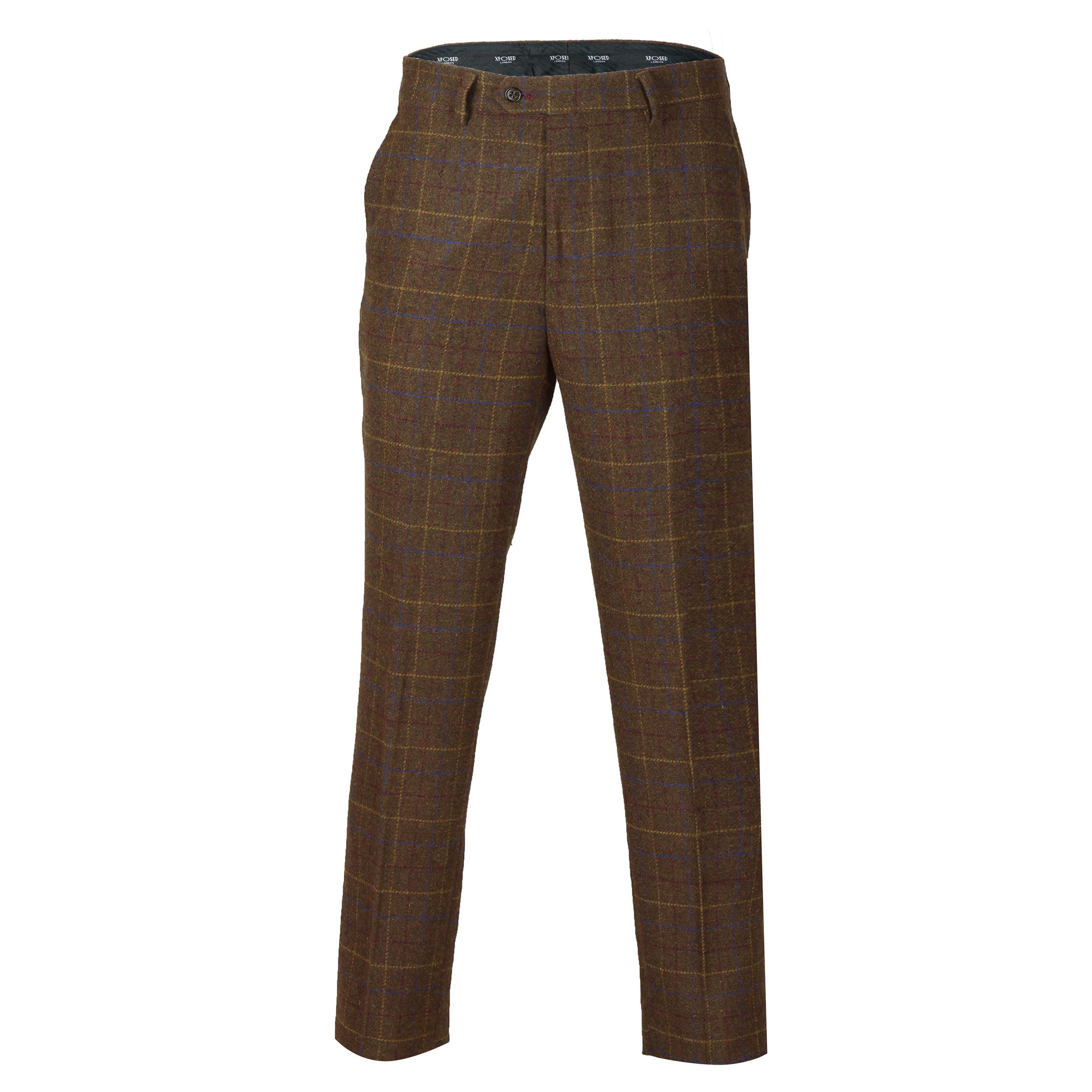 Mens 3 Piece Oak Brown Tweed Check Suit Blazer Waistcoat Trouser Sold ...