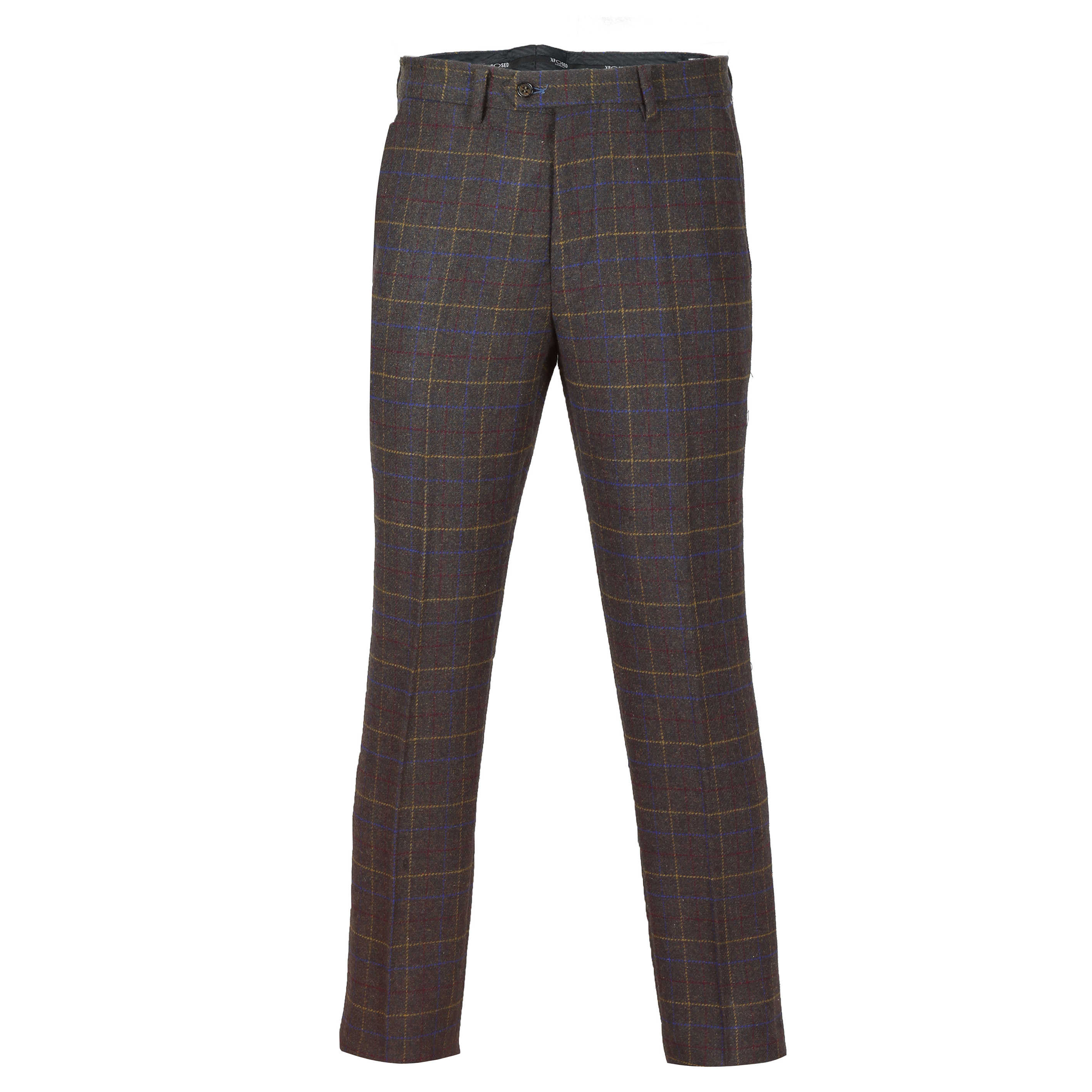 Mens Brown Vintage Tweed Check Trousers Retro Herringbone Classic Peaky ...