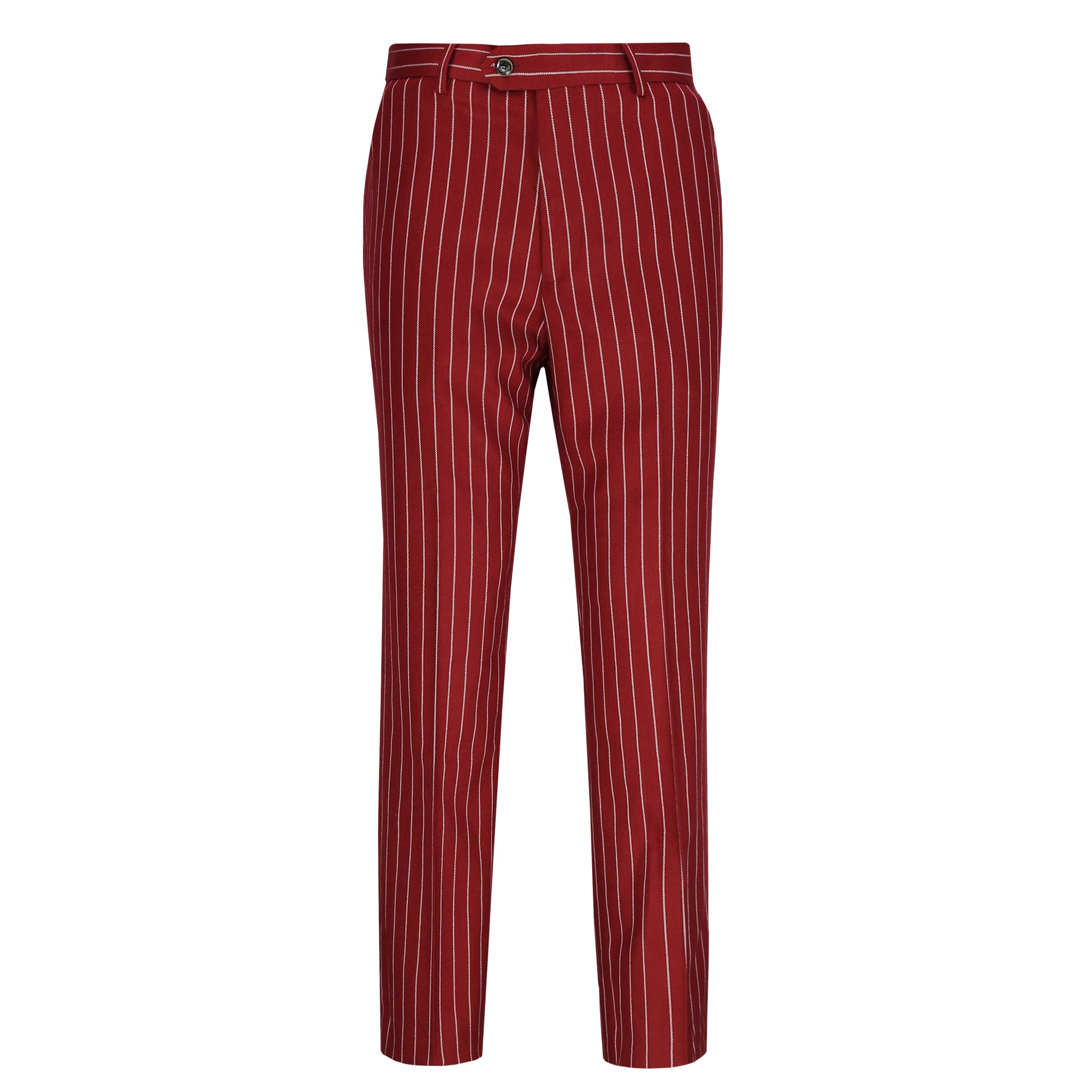 Mens Classic Tweed Pinstripe Trousers Retro Vintage Tailored Fit Suit Dress  Pant